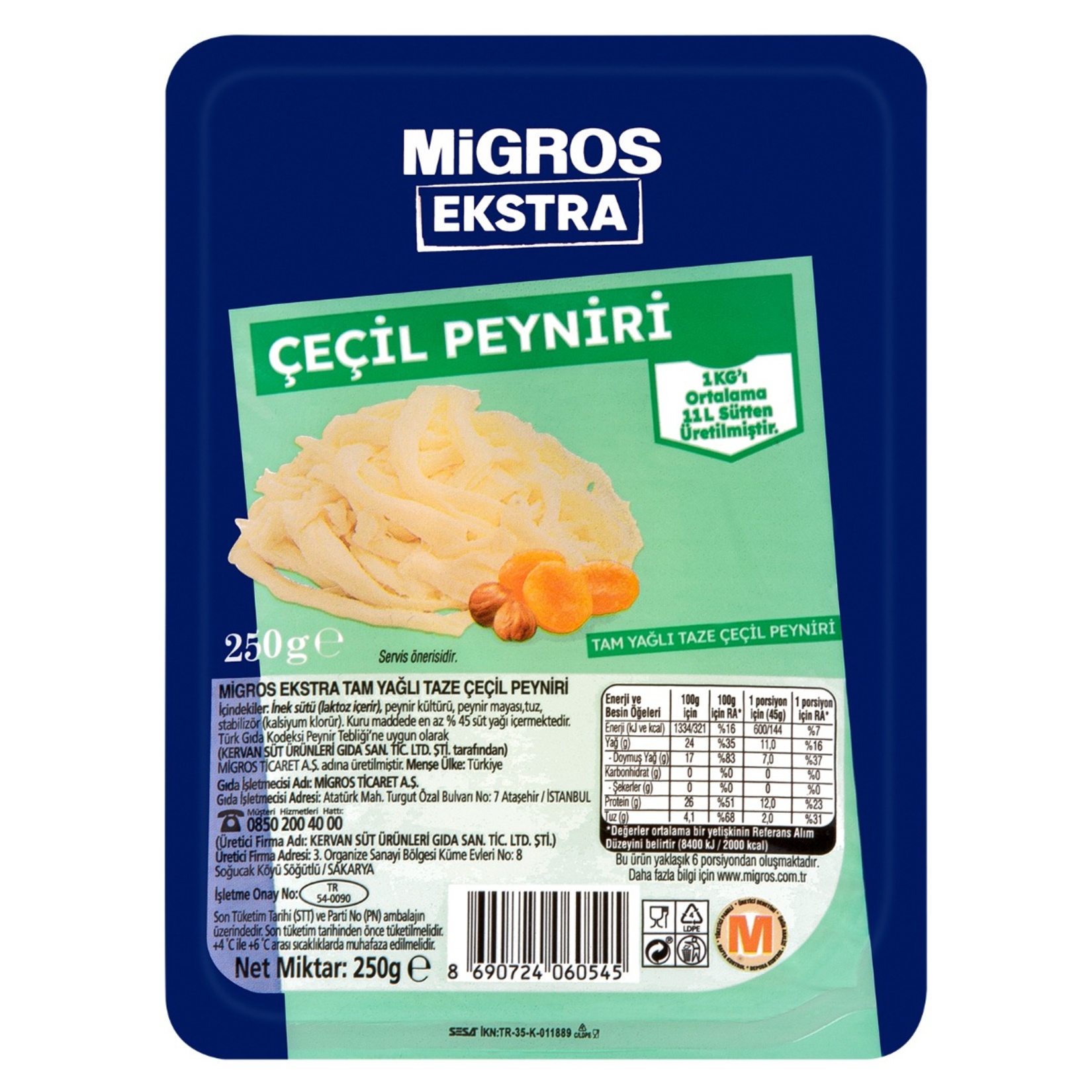 Migros Ekstra Tam Yağlı Taze Çeçil Peyniri 250 G - Görsel 1