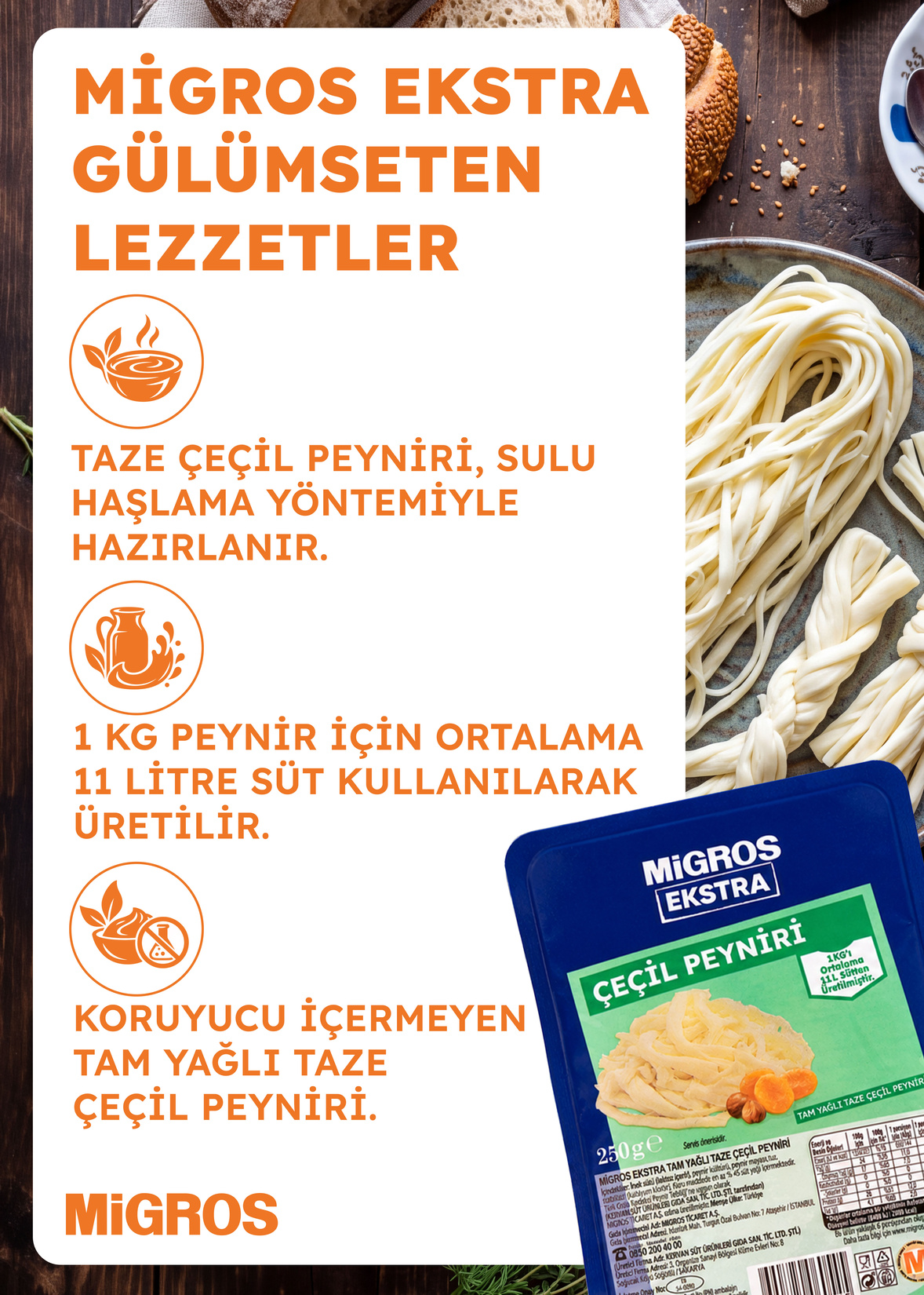 Migros Ekstra Tam Yağlı Taze Çeçil Peyniri 250 G - Görsel 2