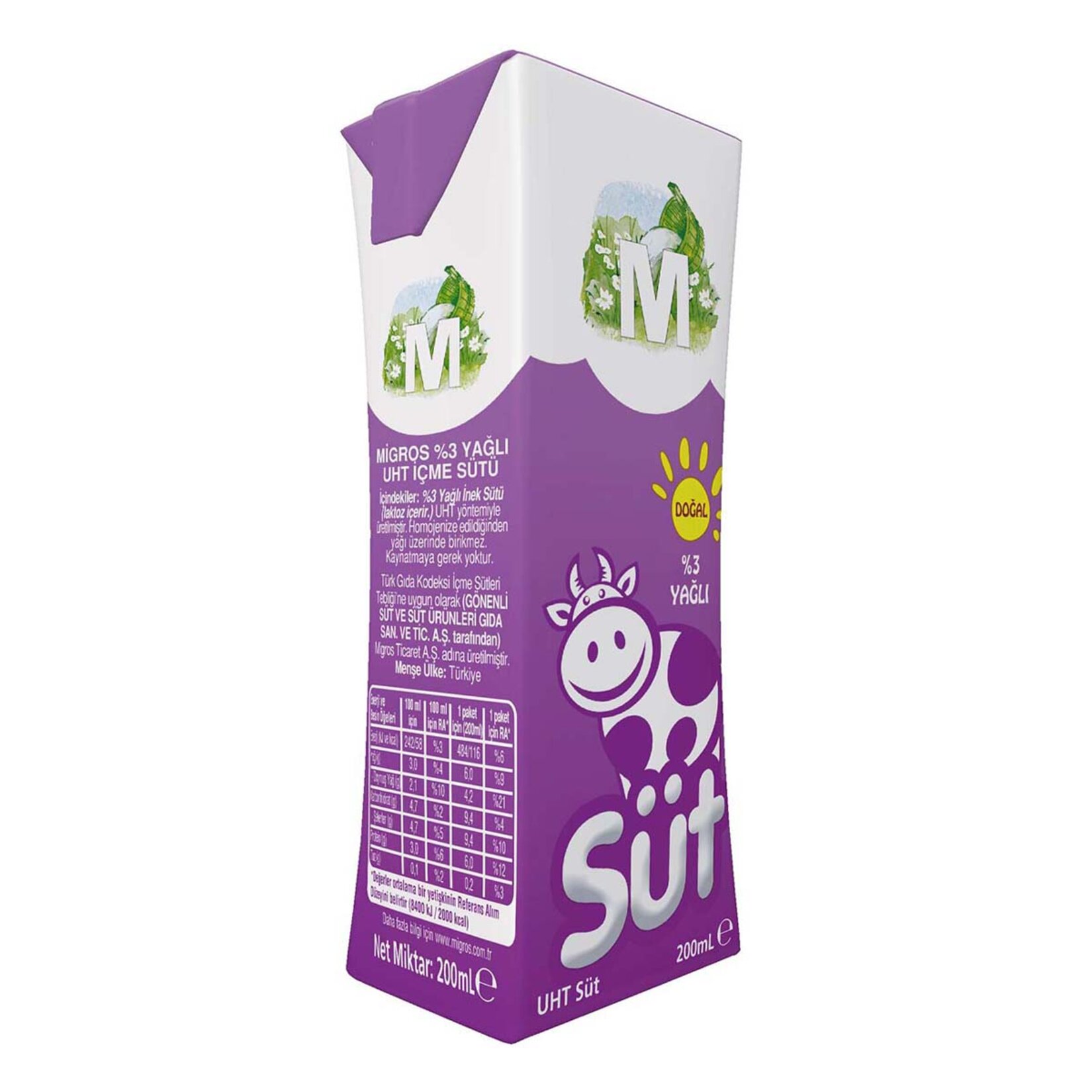 Migros %3 Yağlı Uht İçme Sütü 200 Ml