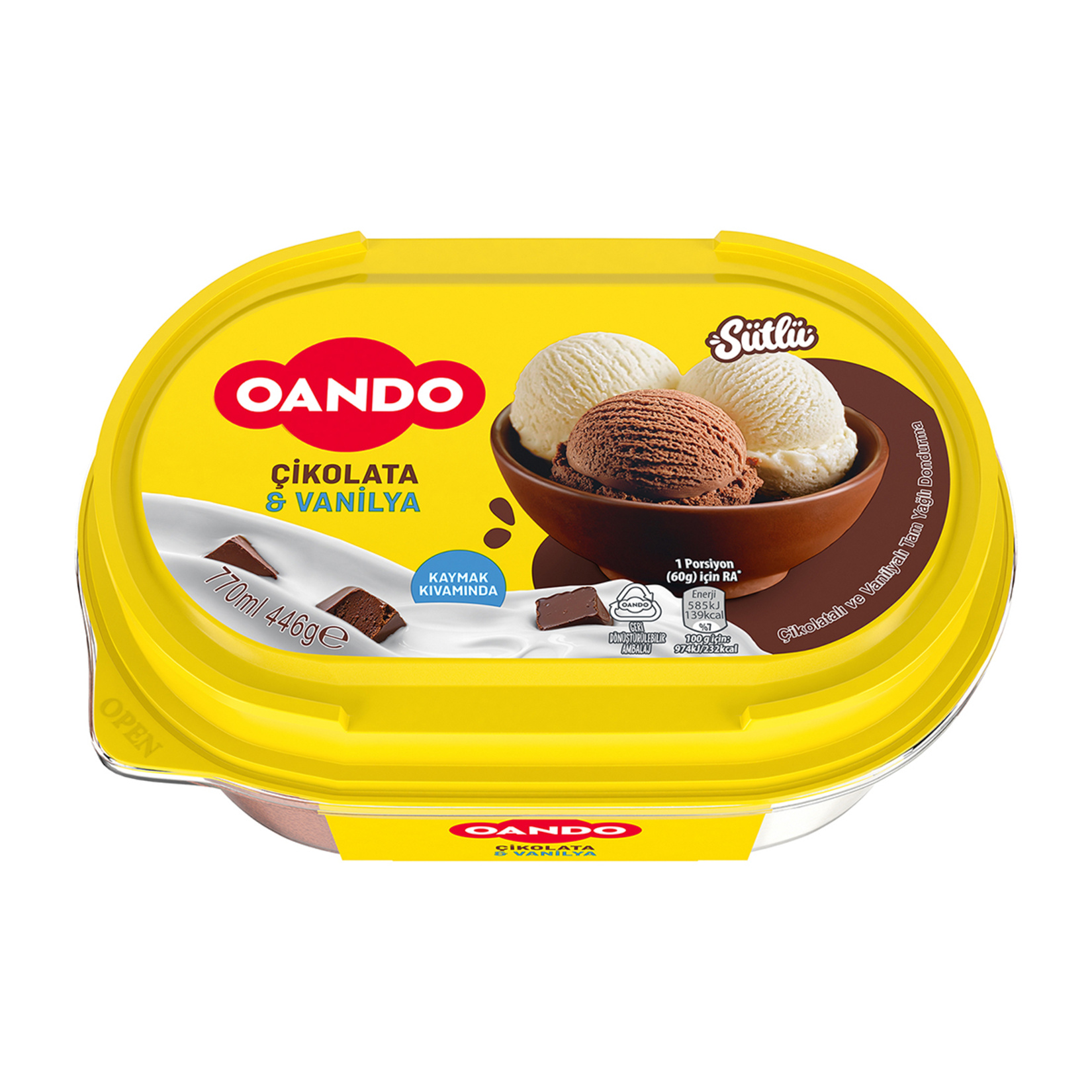 Oando Çikolatalı ve Vanilyalı Kutu Dondurma 770 Ml - Görsel 2