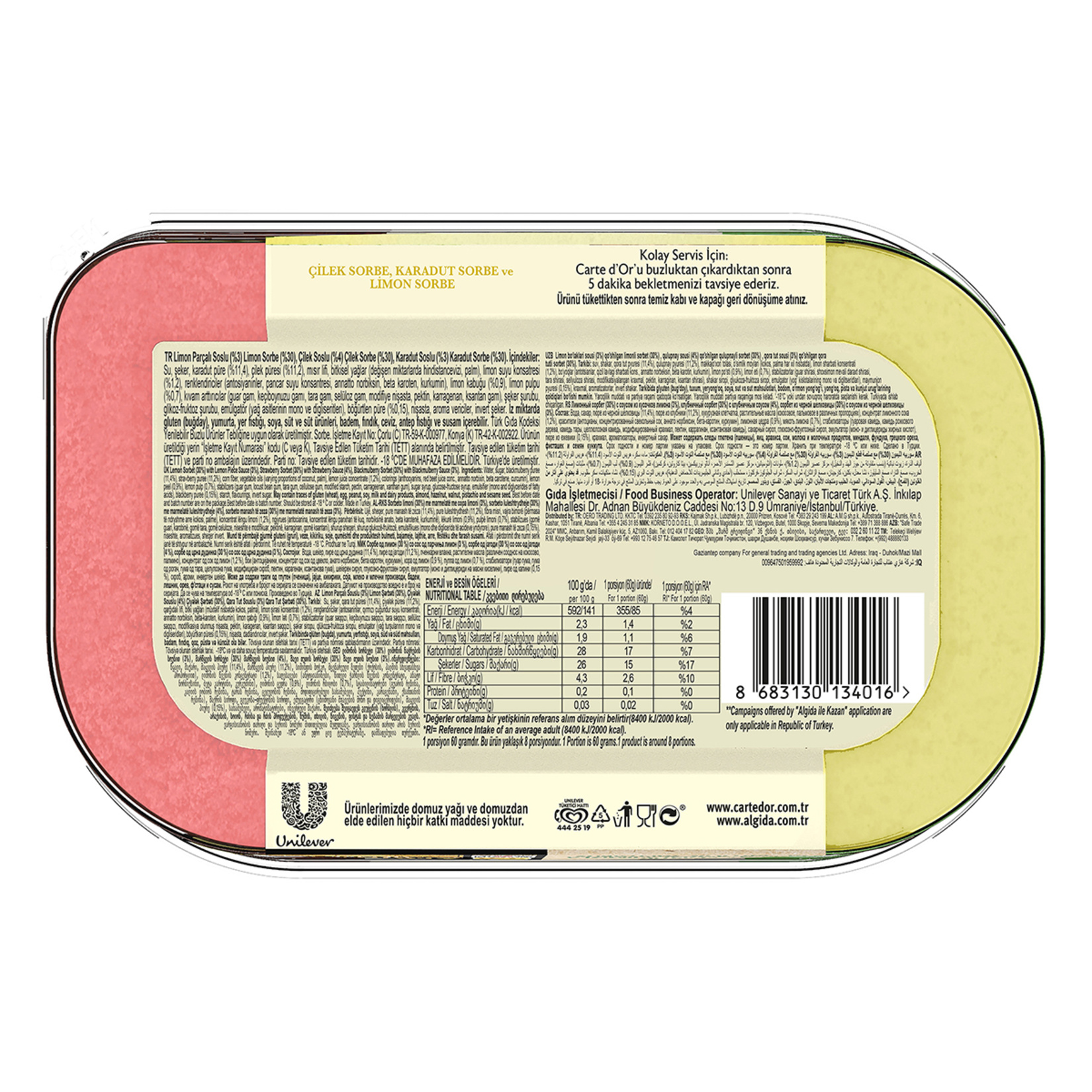 Carte d'Or Classic Çilek Limon Karadut Sorbe 850 Ml - Görsel 2