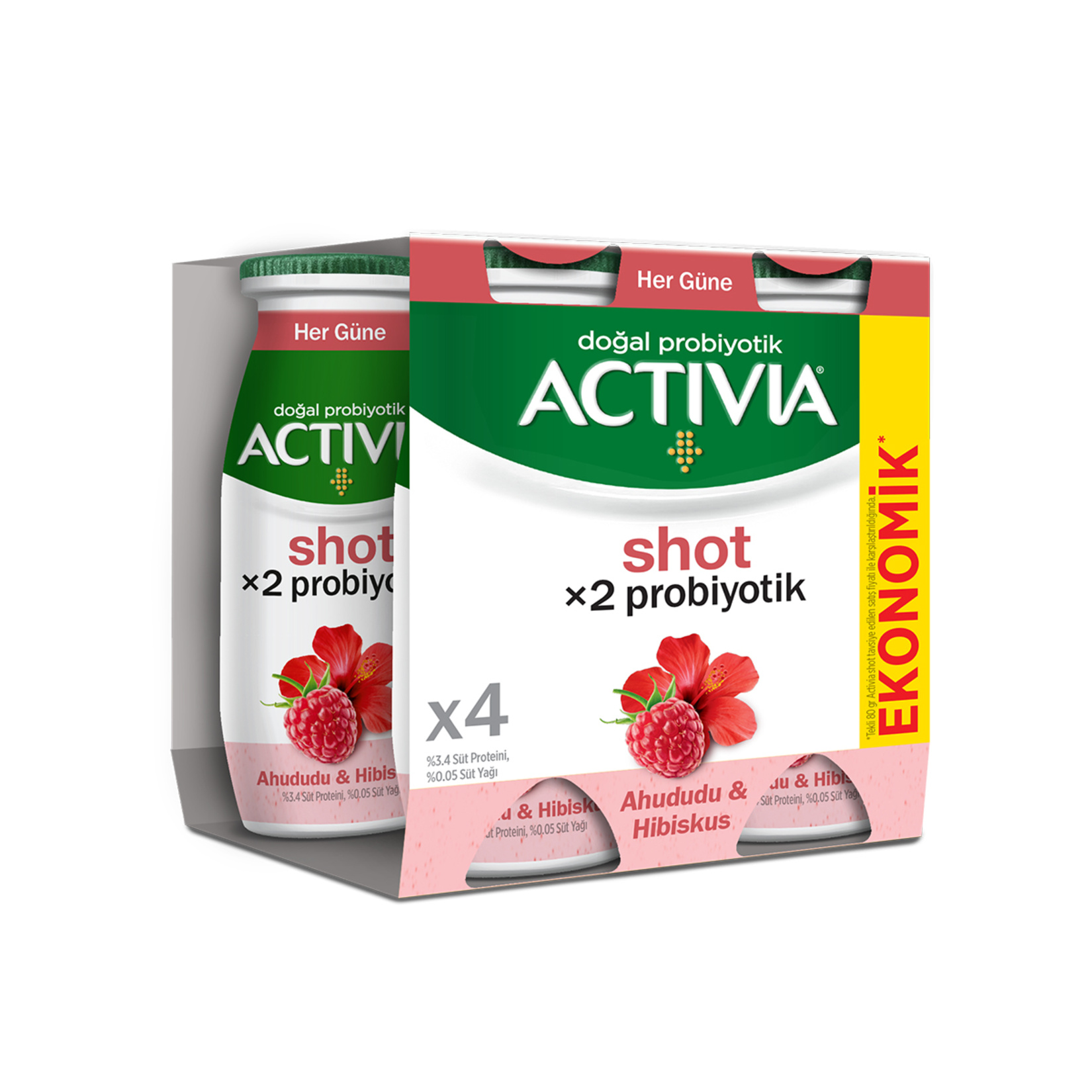 Activia Shot X2 Probiyotik Ahududu & Hibiskus 4 x 80 Ml - Görsel 1
