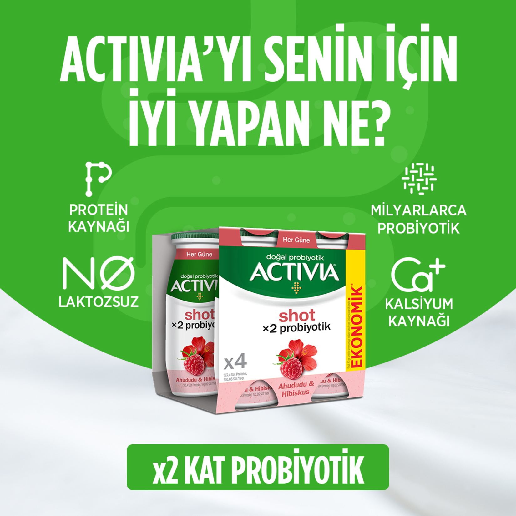 Activia Shot X2 Probiyotik Ahududu & Hibiskus 4 x 80 Ml - Görsel 2