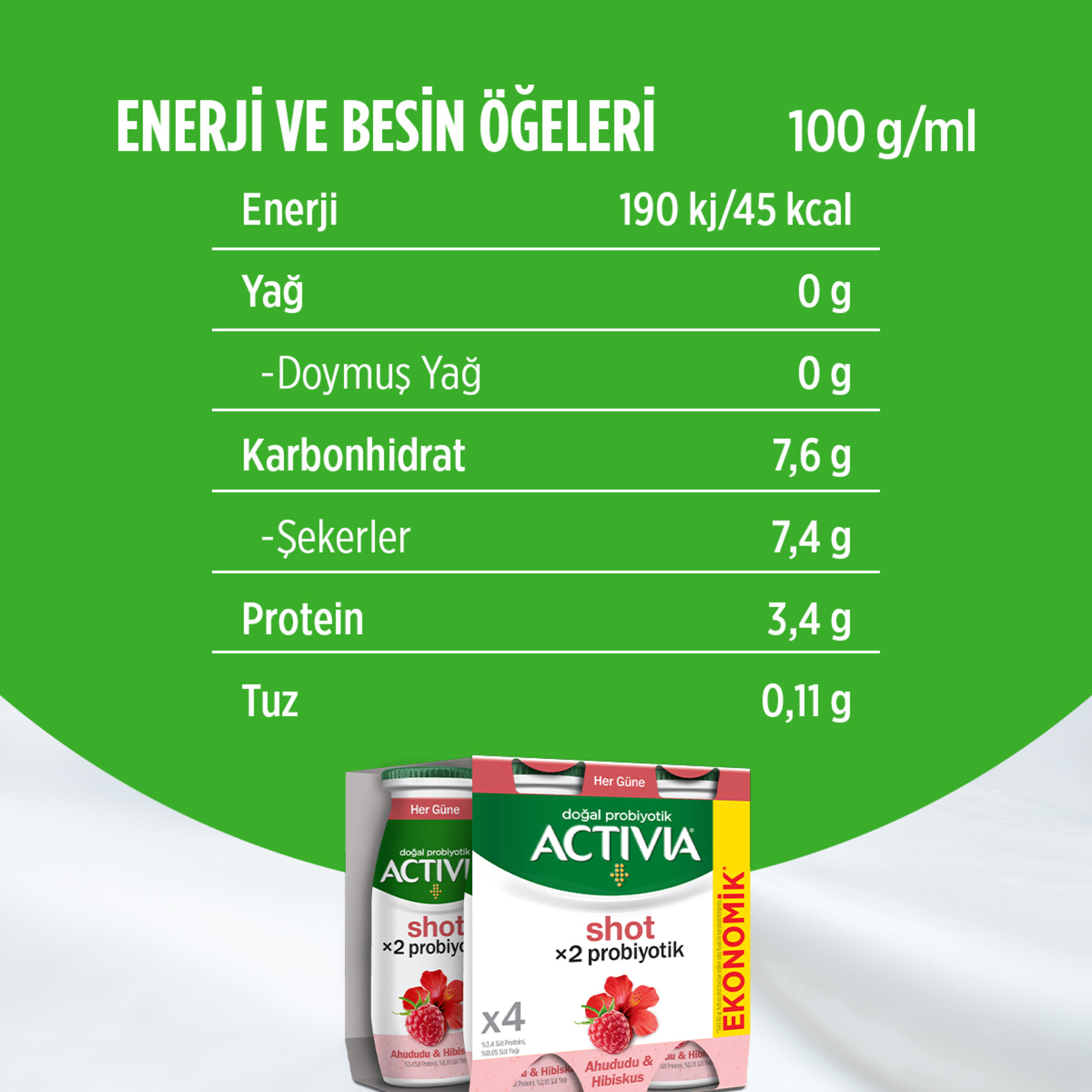 Activia Shot X2 Probiyotik Ahududu & Hibiskus 4 x 80 Ml - Görsel 4
