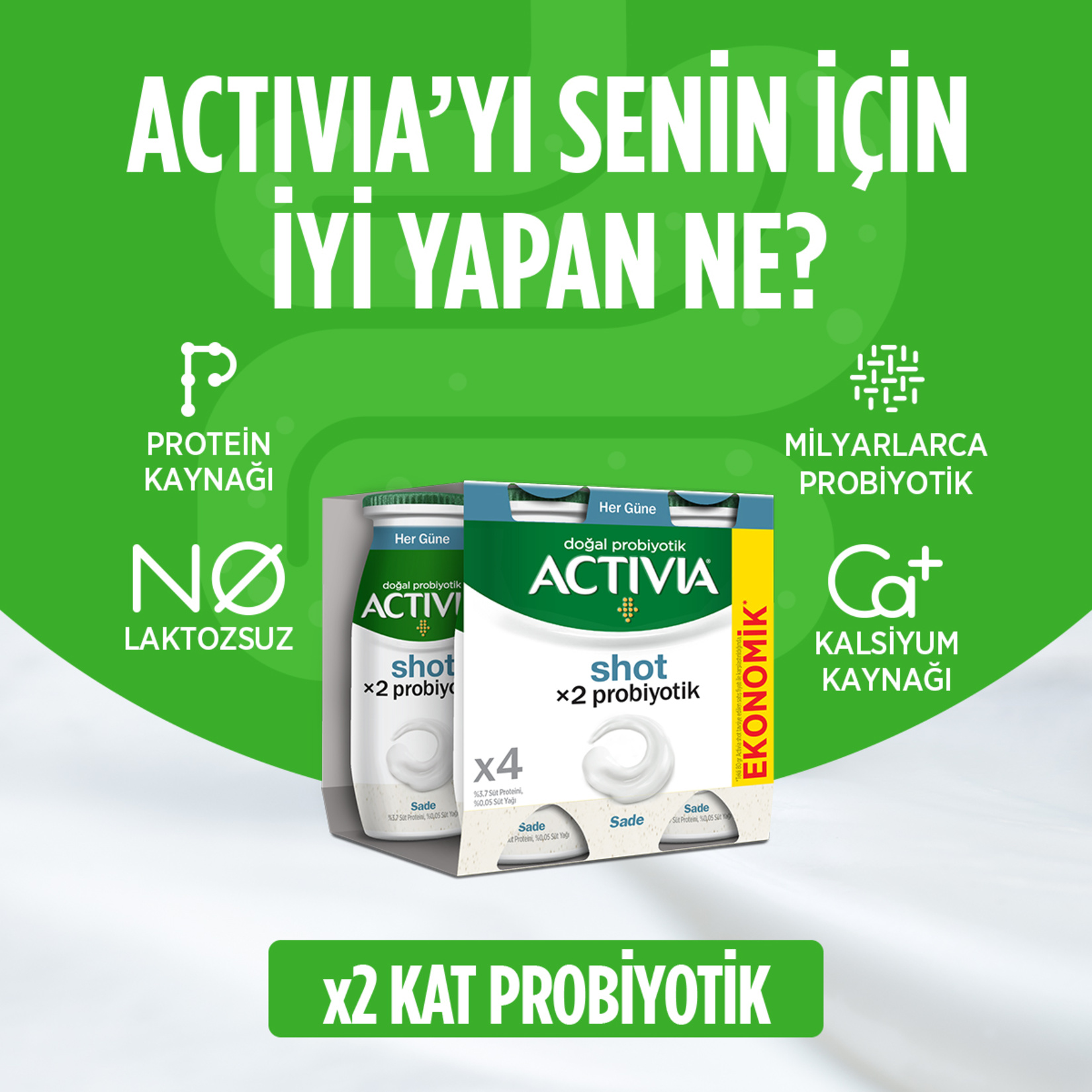 Activia Shot X2 Probiyotik Sade 4 x 80 Ml - Görsel 2