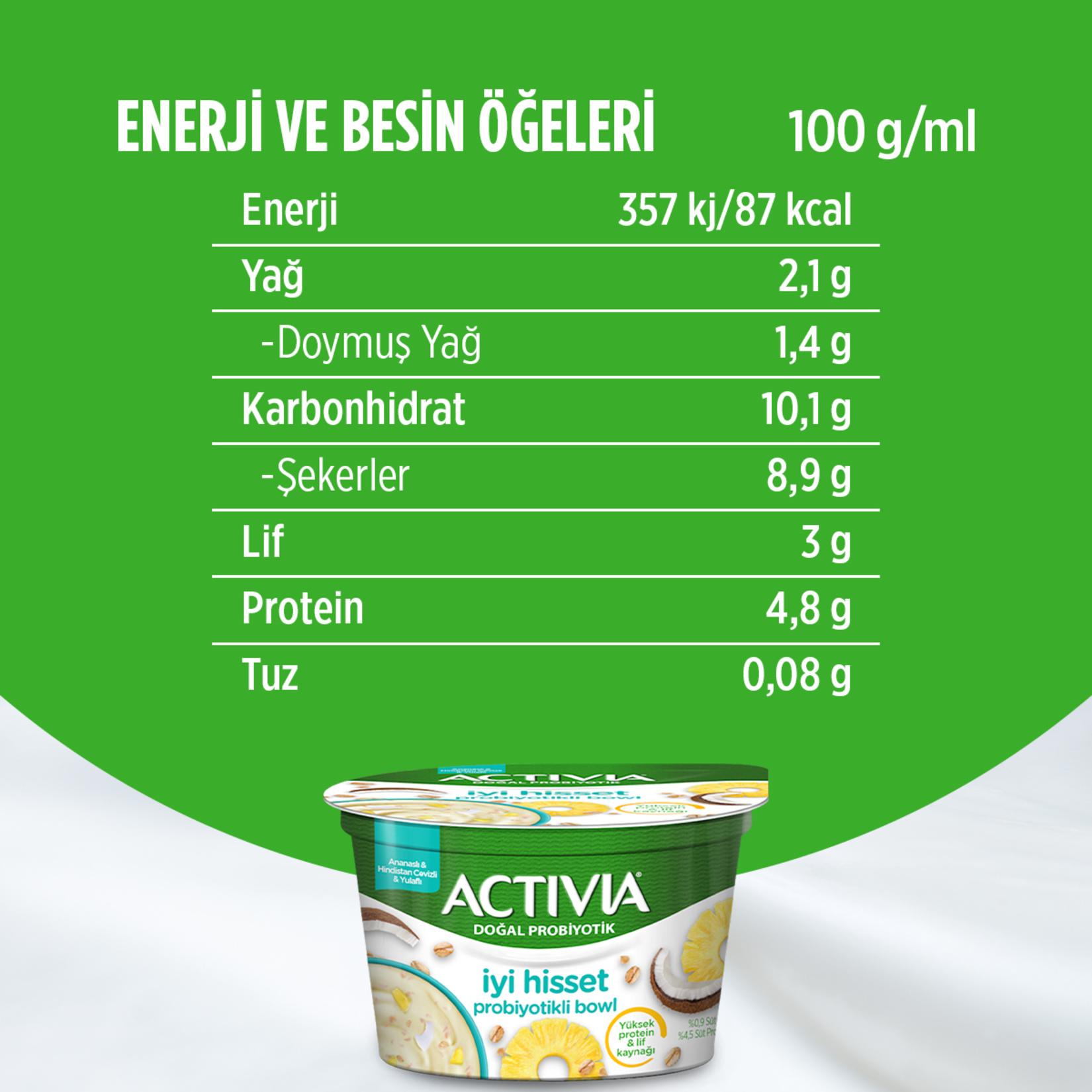 Activia İyi Hisset Ananaslı Hindistan Cevizli Yulaflı Probiyotikli Bowl  150 G - Görsel 4