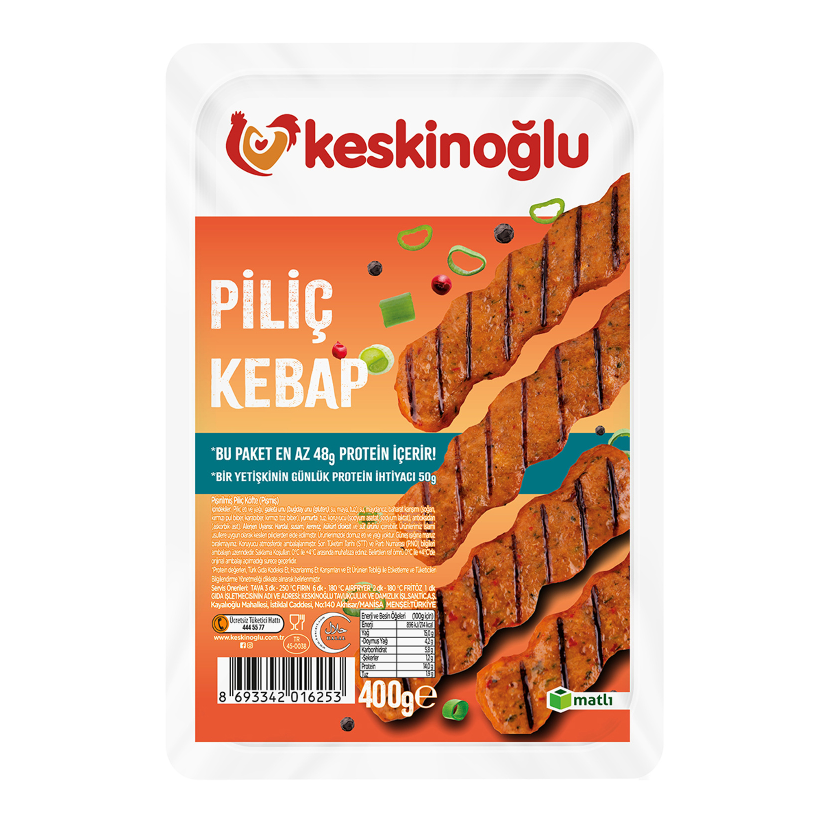 Keskinoğlu Acılı Piliç Kebap 400 G