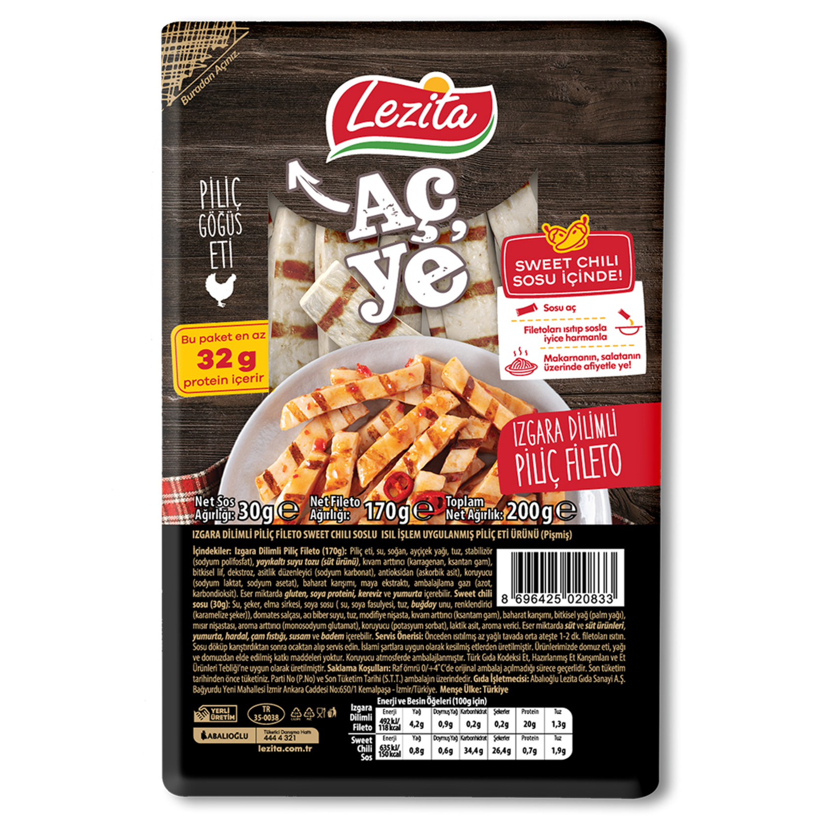 Lezita Izgara Dilimli Piliç Fileto 170 G + Chili Sos 30 G