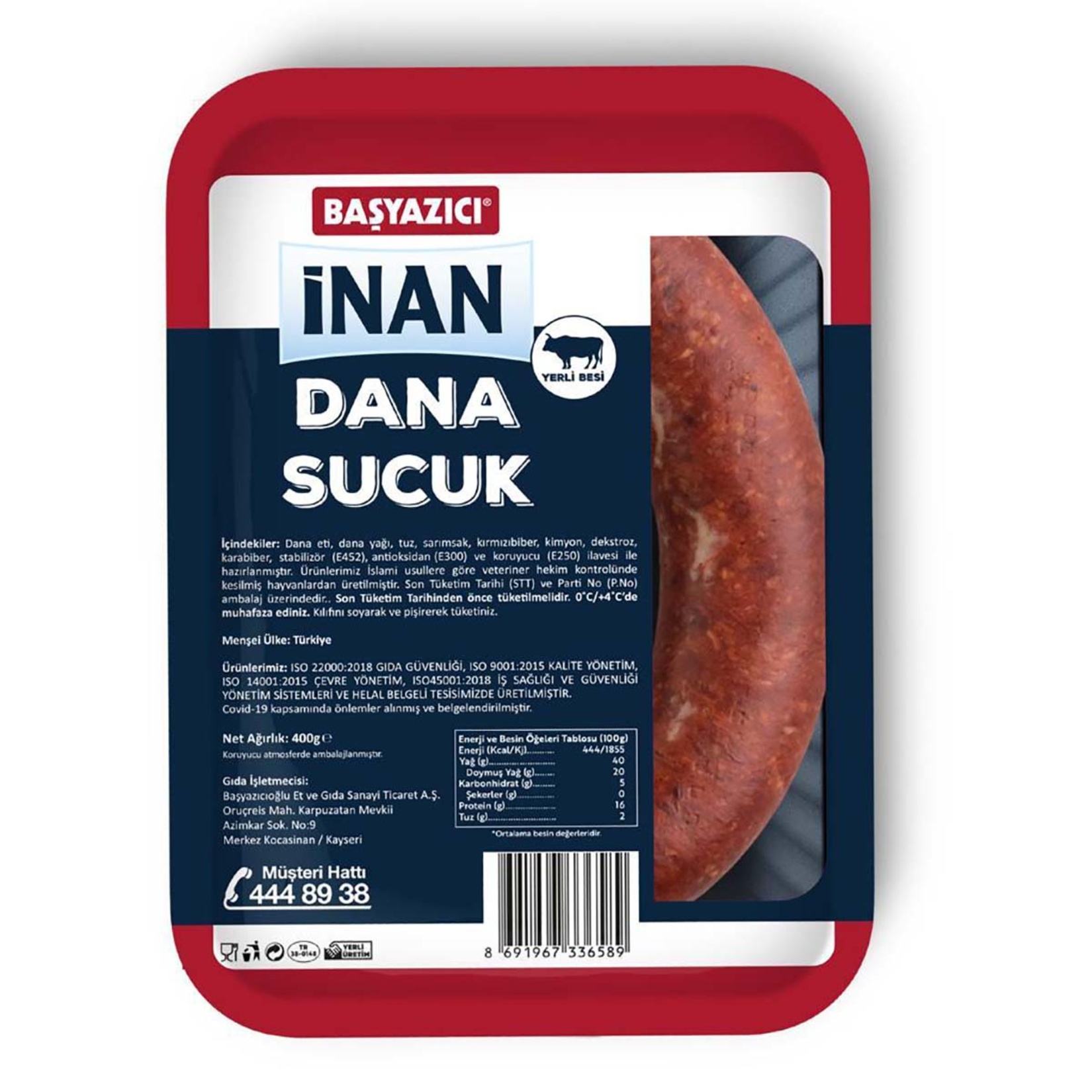 Başyazıcı İnan Dana Sucuk 400G