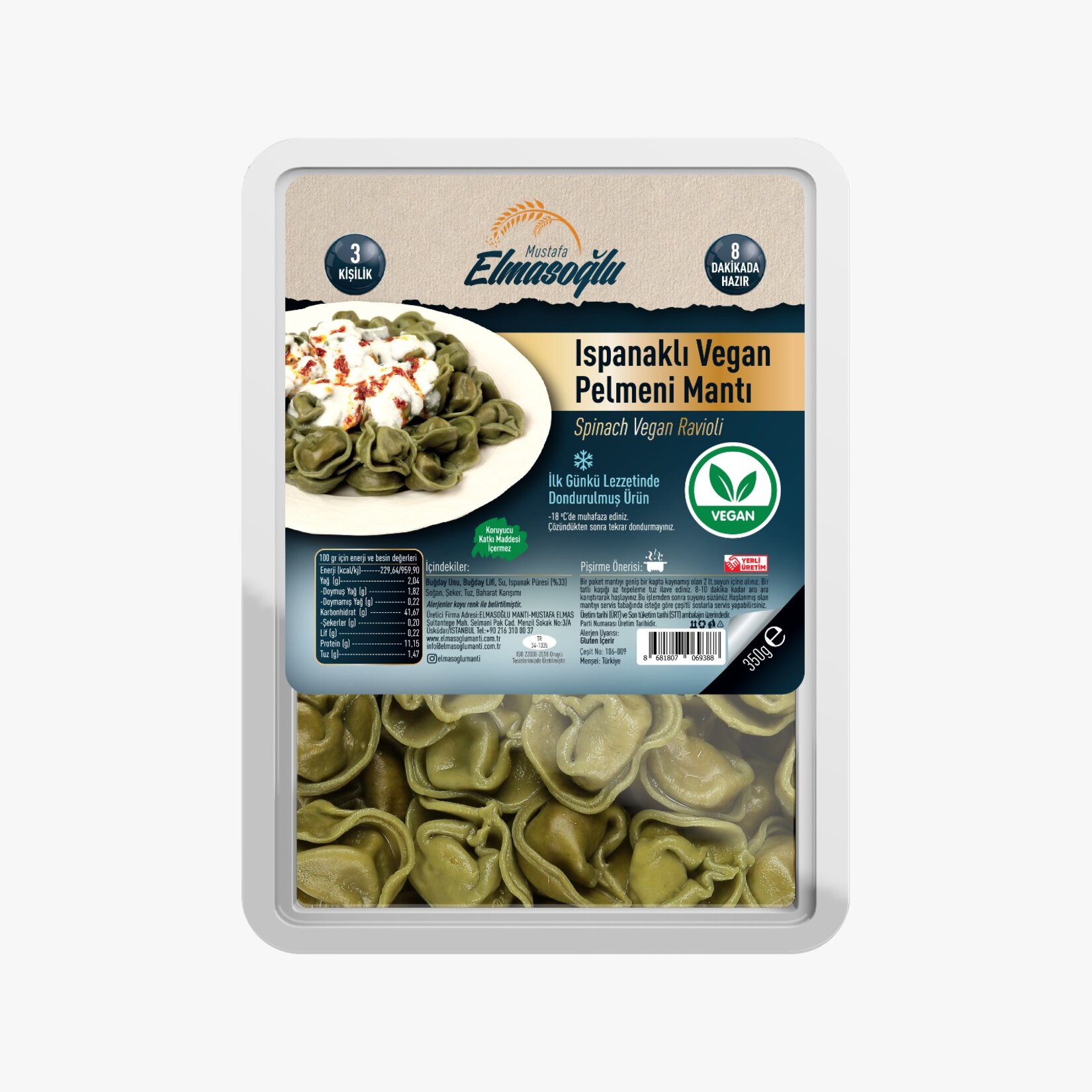 Elmasoğlu Ispanaklı Vegan Pelmeni Mantı 350G