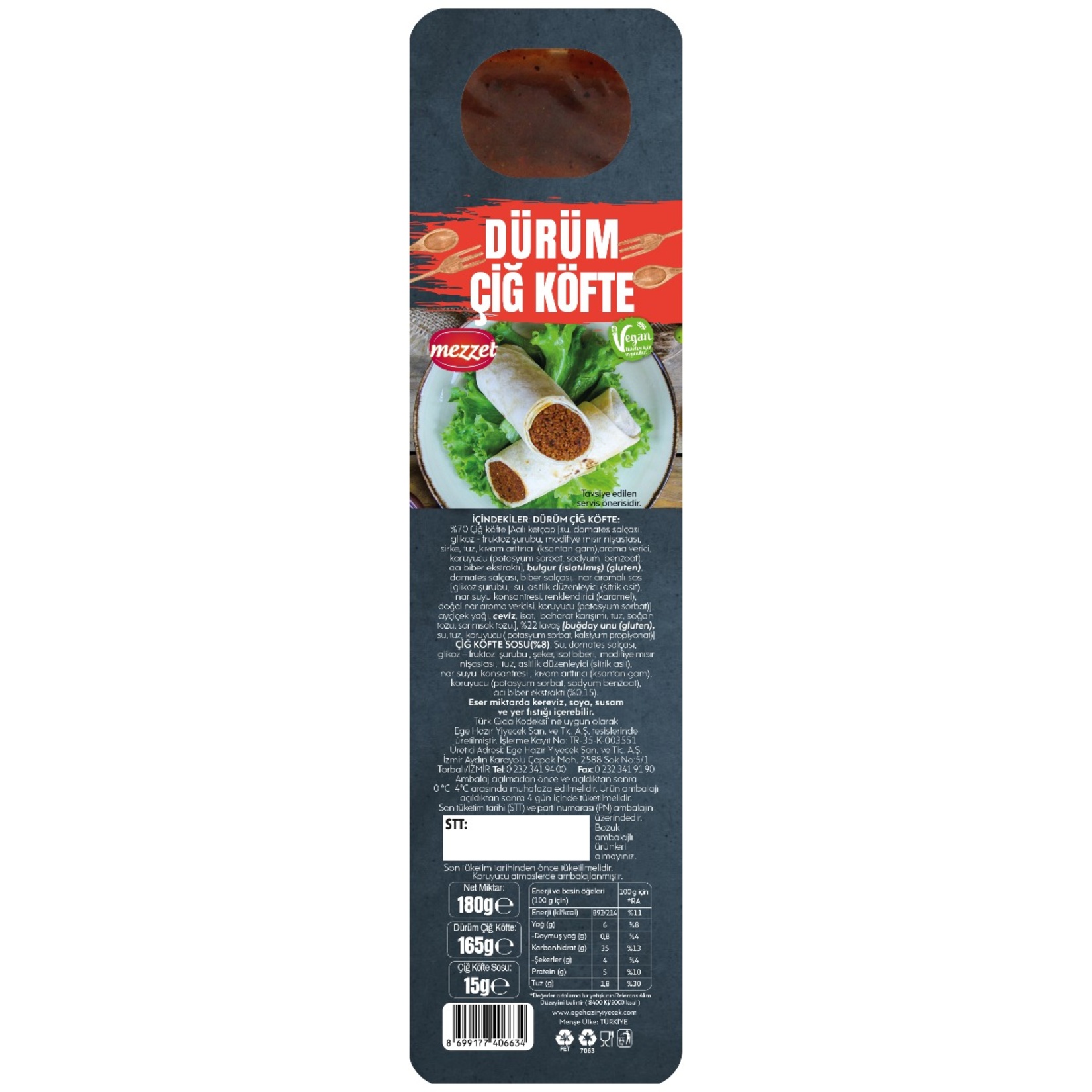 Mezzet Dürüm Çiğ Köfte 165 G + Sos 15 G