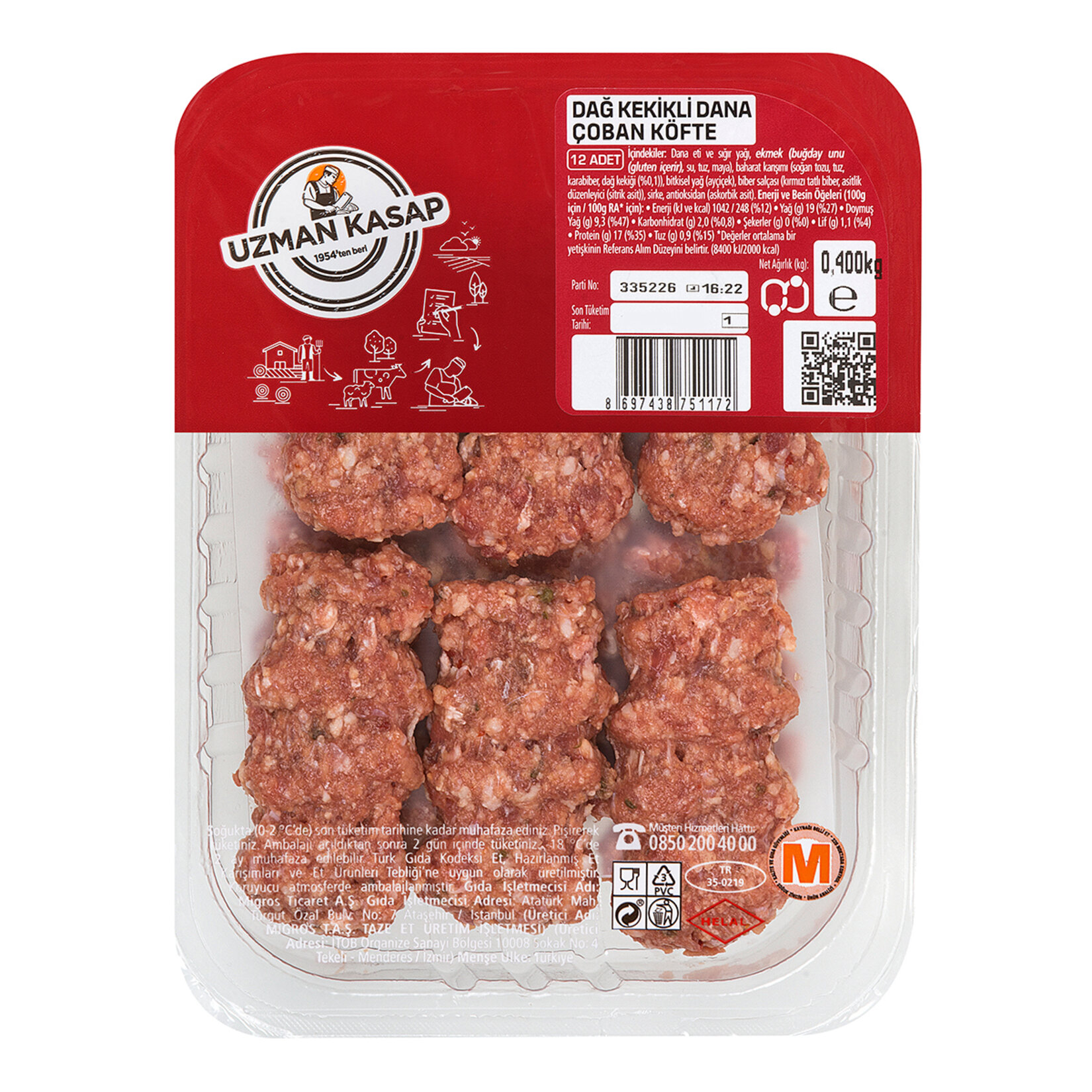 Uzman Kasap Dağ Kekikli Dana Çoban Köfte 400 G