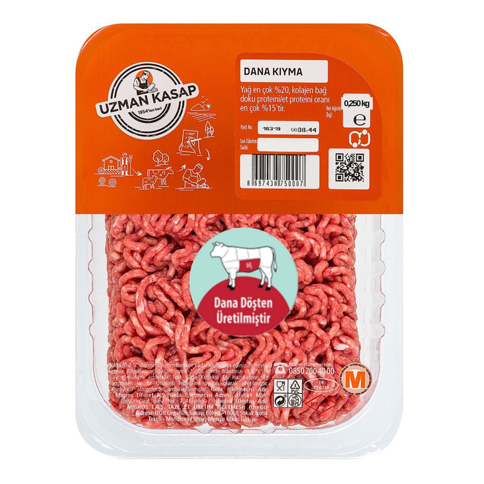 Uzman Kasap Dana Döş Kıyma 250 G (Dana Döşten Üretilmiştir)