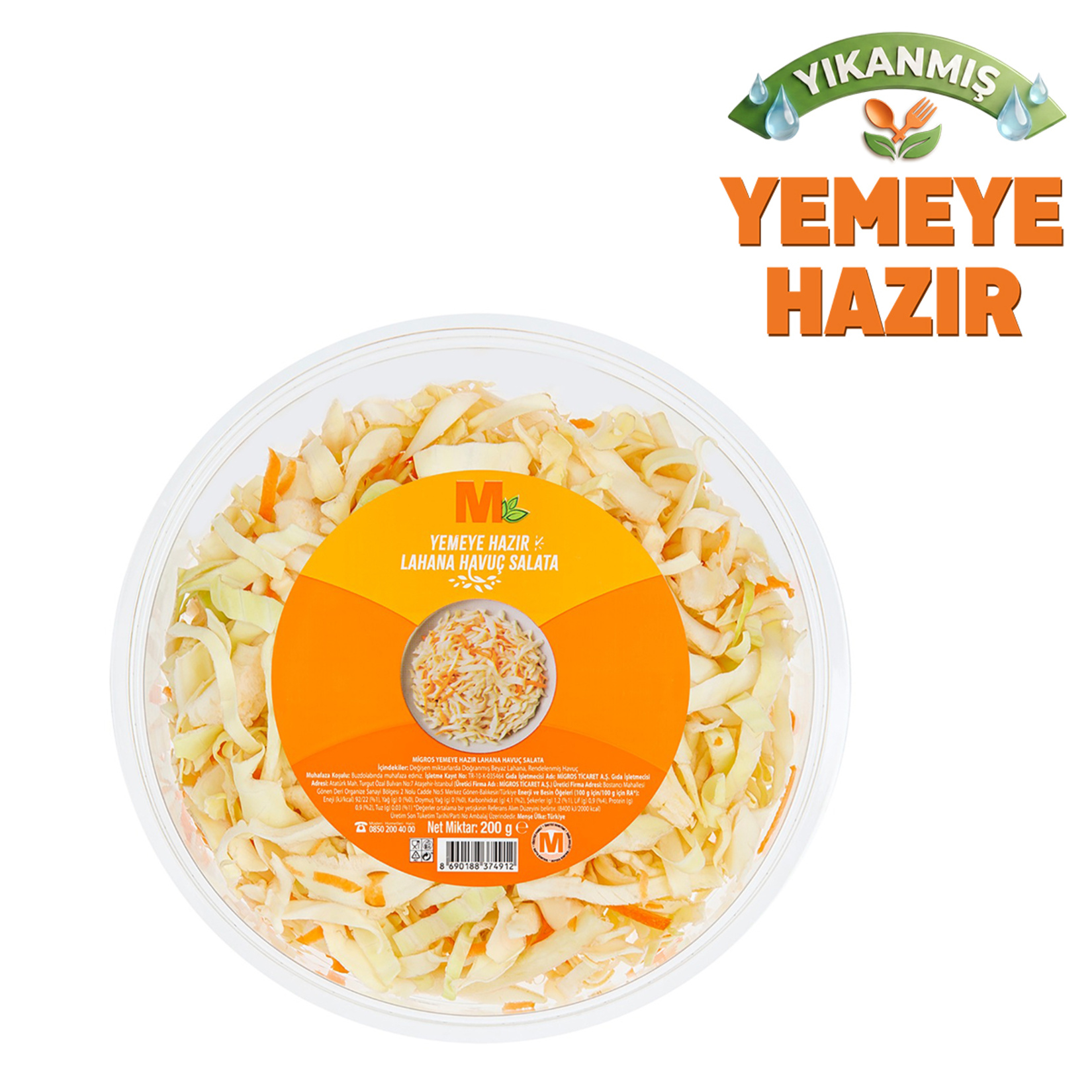 Migros Yemeye Hazır Lahana Havuç Kap Salata 200 G