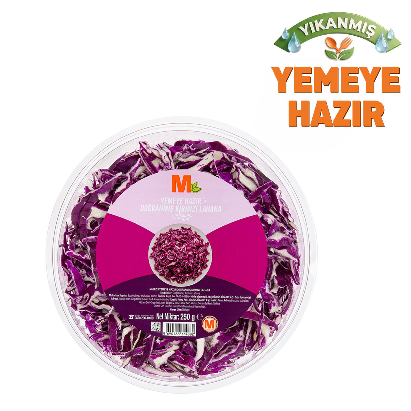 Migros Yemeye Hazır Doğranmış Kırmızı Lahana Kap Salata 250 G - Görsel 1