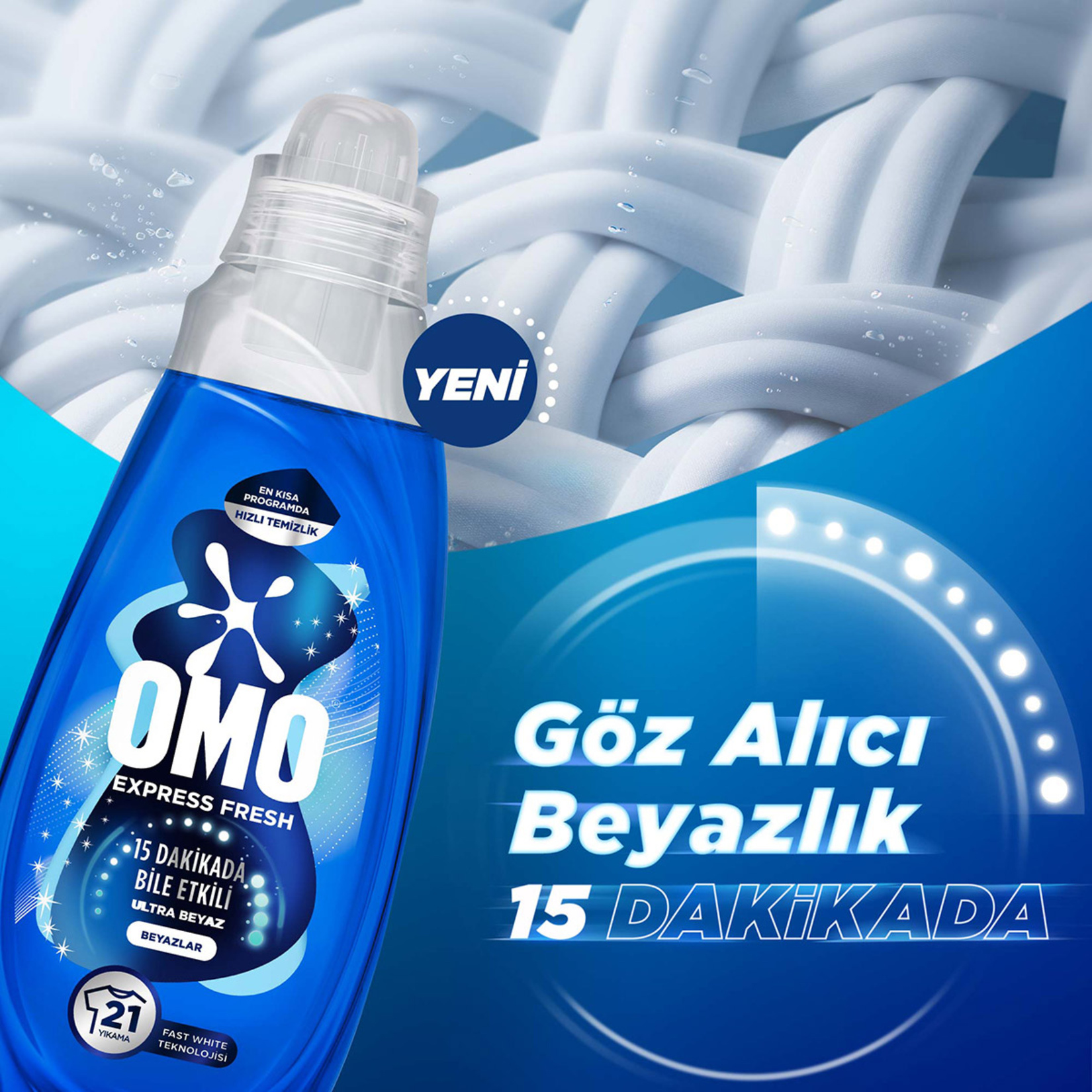 Omo Express Fresh Ultra Beyaz Sıvı Çamaşır Deterjanı 840 Ml - Görsel 3
