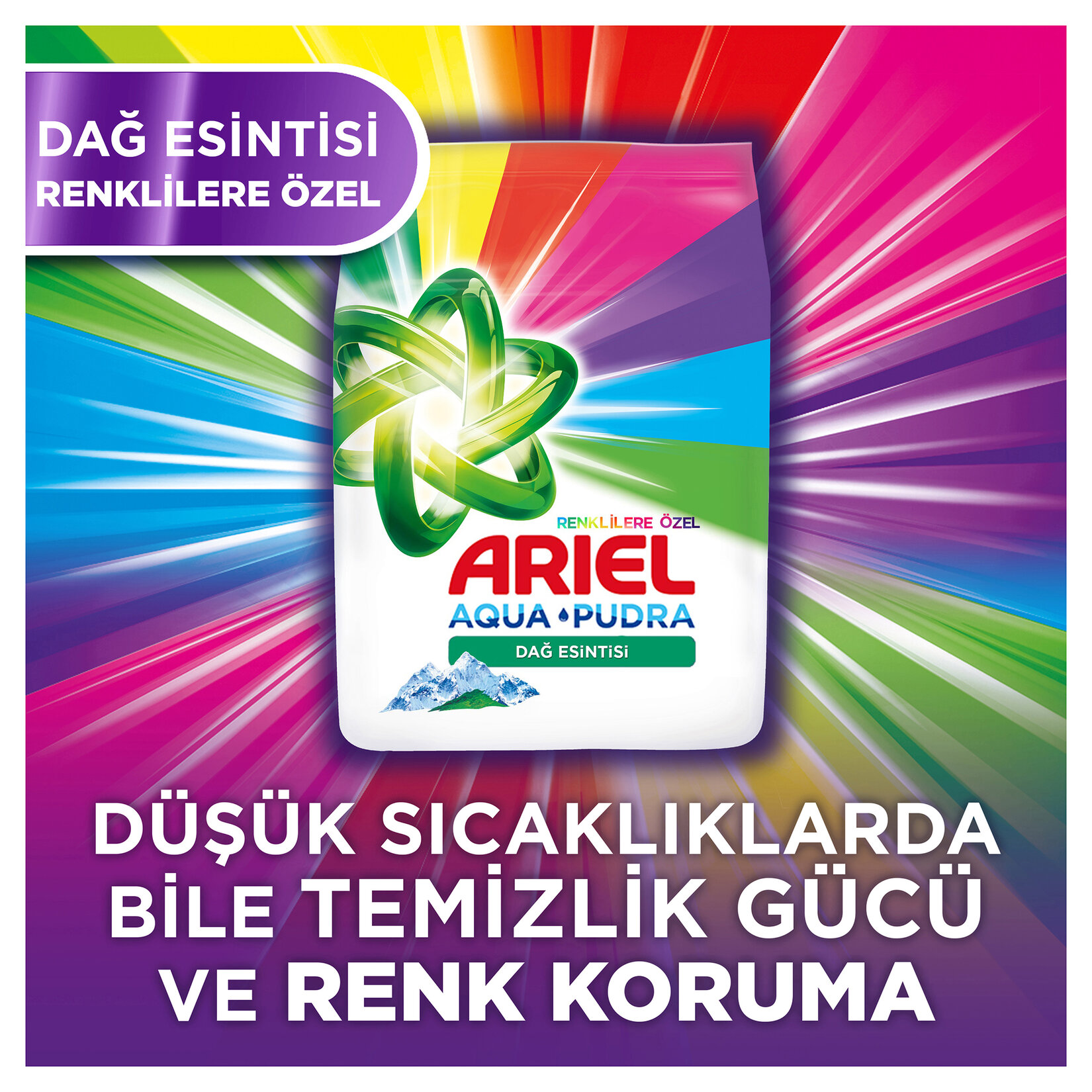 Ariel Dağ Esintisi Renklilere Özel 2 kg AquaPudra Toz Çamaşır Deterjanı - Görsel 3