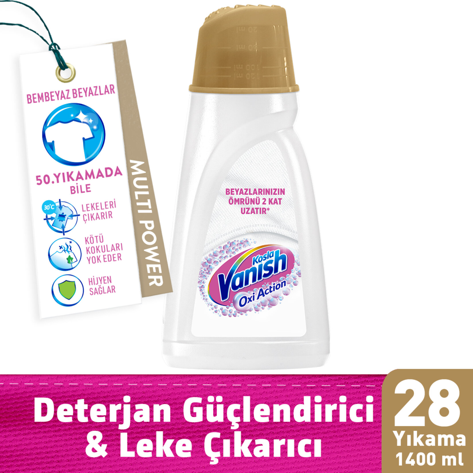 Vanish Kosla Multipower Sıvı Leke Çıkarıcı ve Deterjan Güçlendirici 1400 ml Beyazlar İçin - Görsel 2