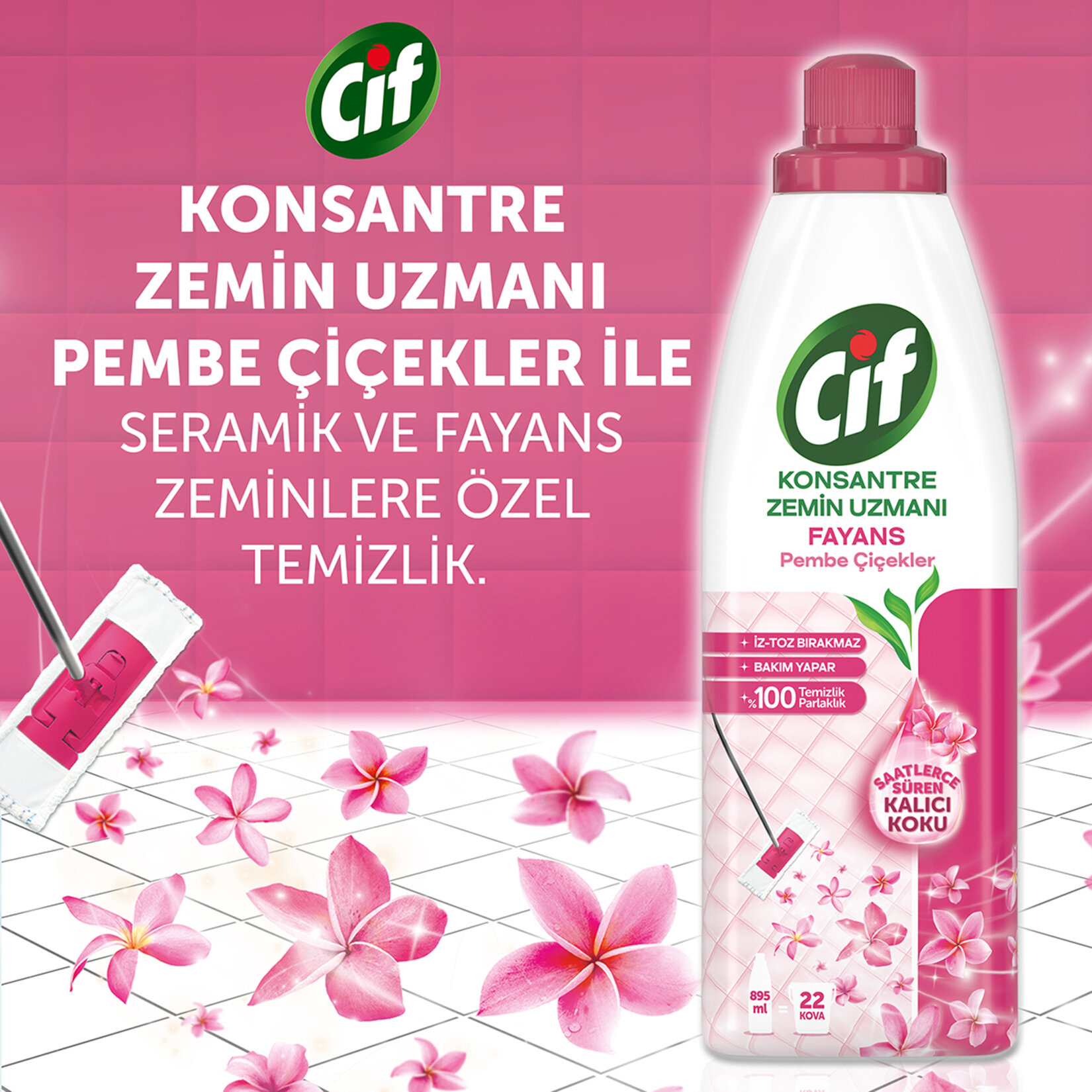 Cif Konsantre Zemin Uzmanı Fayans Pembe Çiçek 895 Ml - Görsel 3