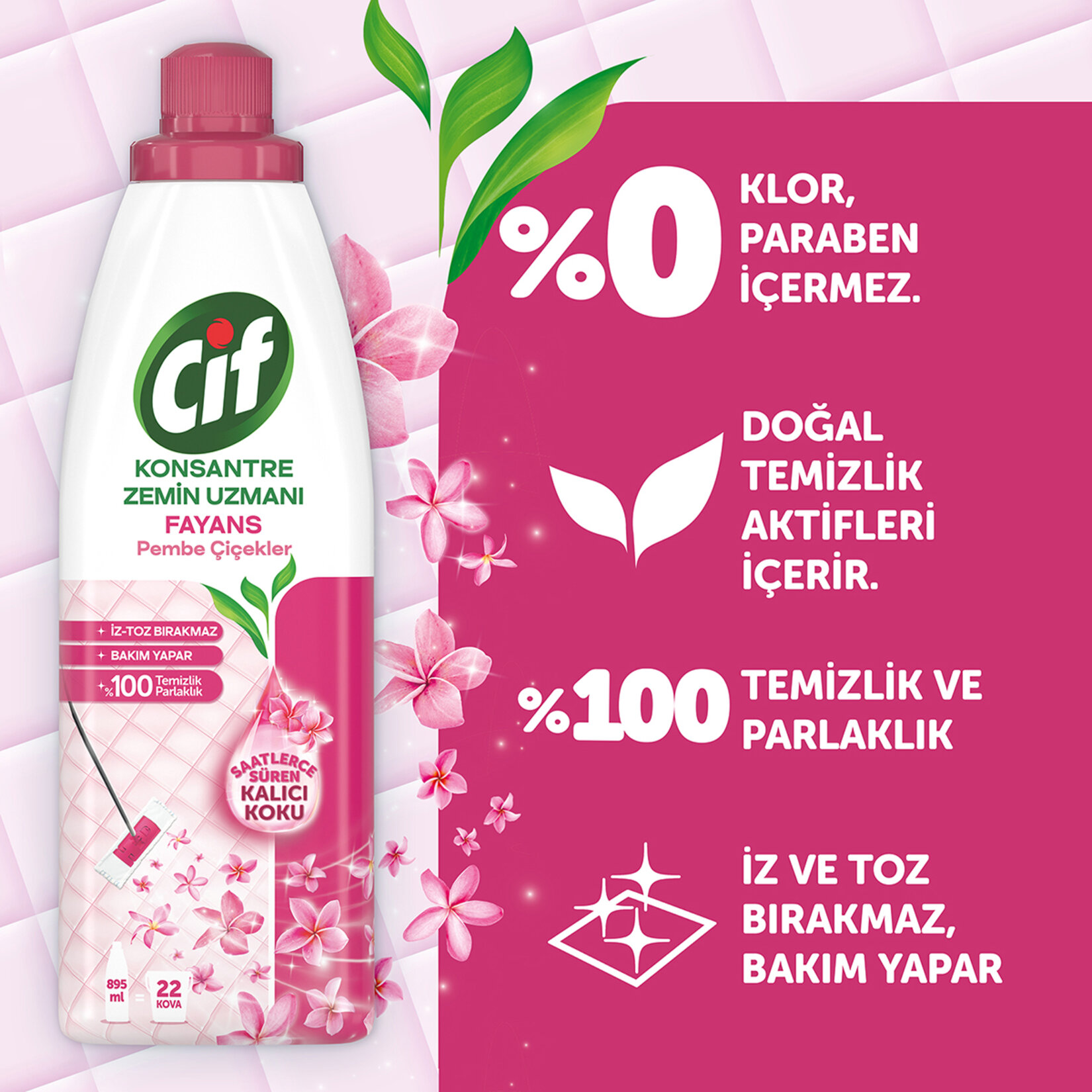 Cif Konsantre Zemin Uzmanı Fayans Pembe Çiçek 895 Ml - Görsel 5