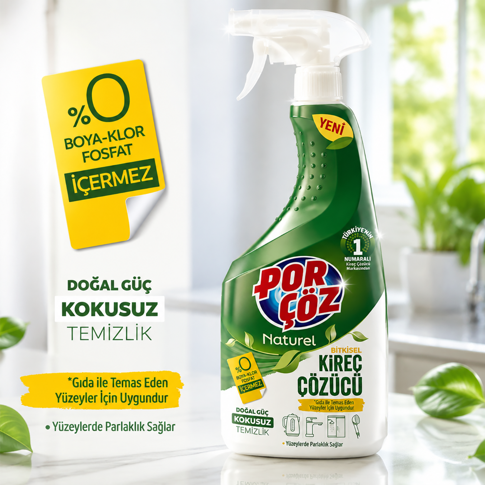 Porçöz Naturel Bitkisel Kireç Çözücü Sprey 750 Ml - Görsel 3