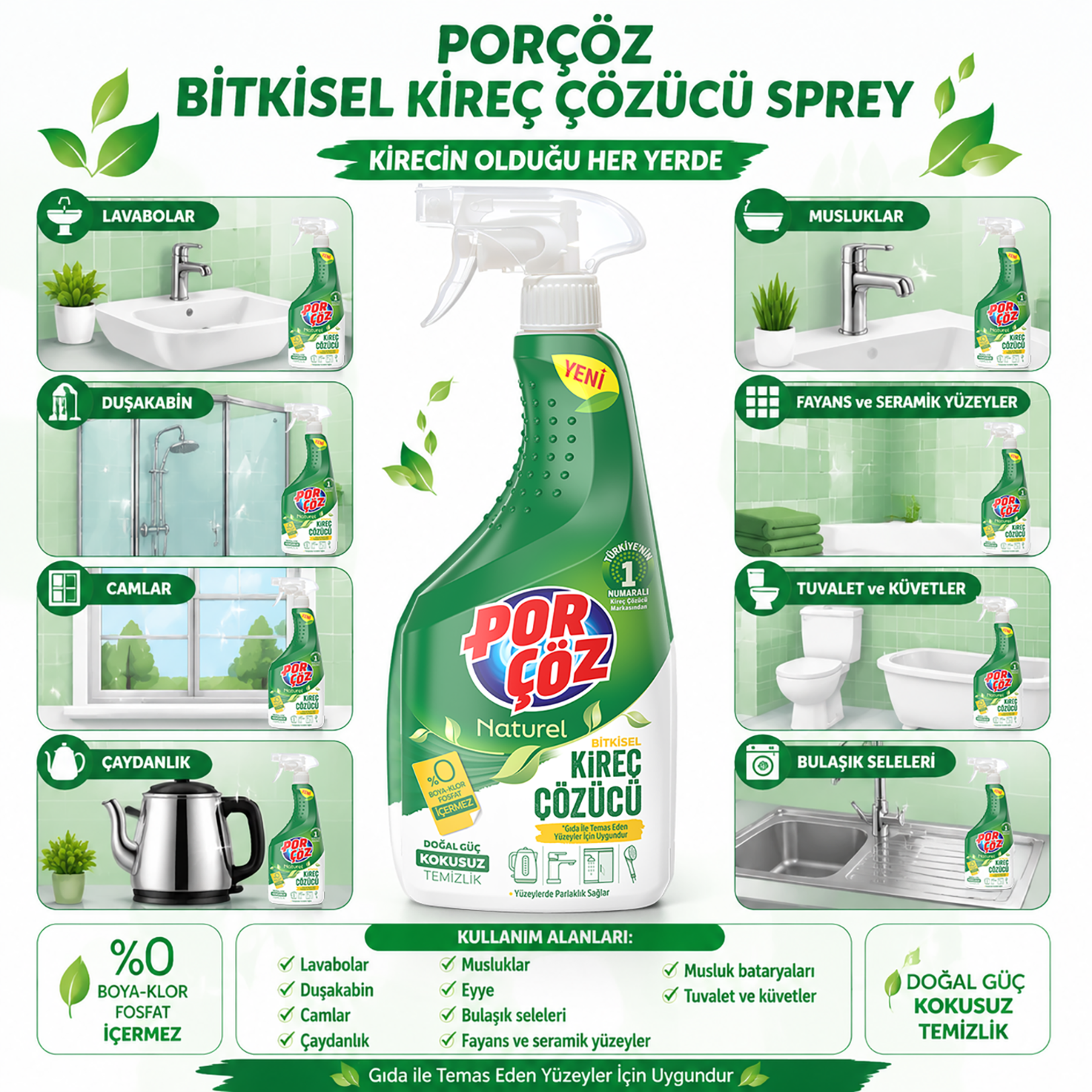 Porçöz Naturel Bitkisel Kireç Çözücü Sprey 750 Ml - Görsel 5