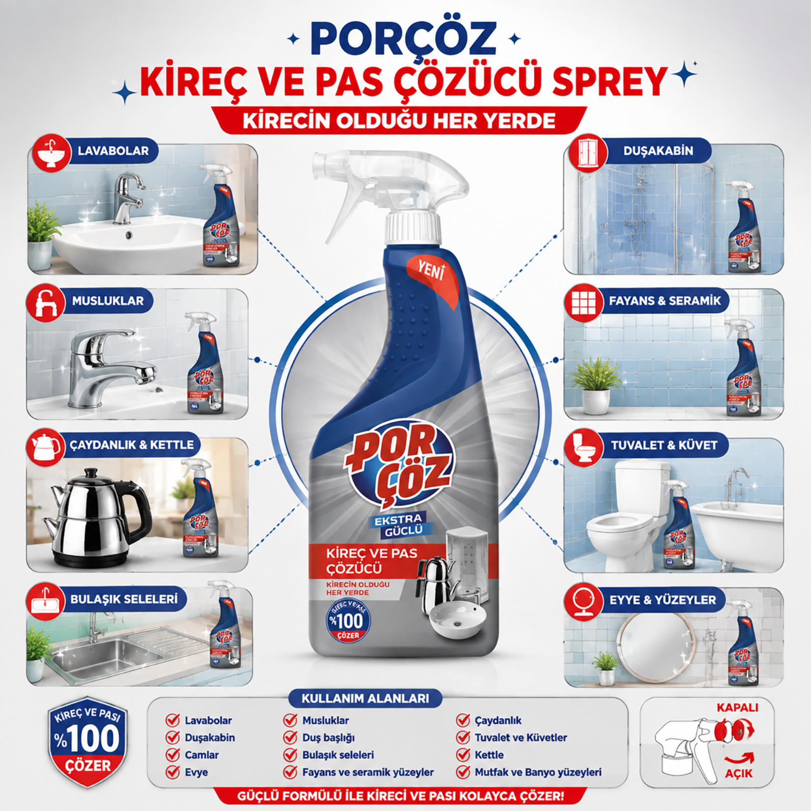Porçöz Kireç Çözücü Sprey 750 Ml - Görsel 5