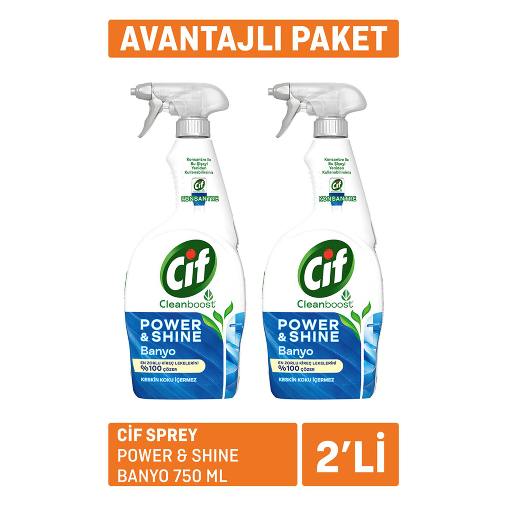 Cif Power & Shine Sprey Banyo Kireç Çözücü 2 x 750 Ml - Görsel 1