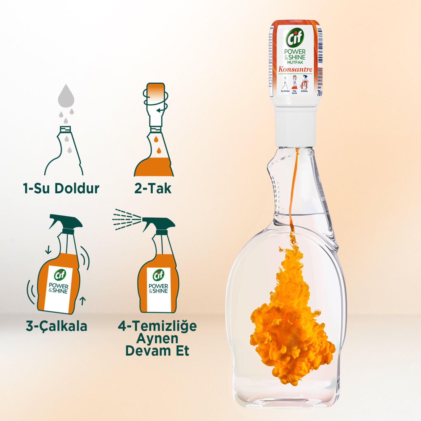 Cif Power & Shine Konsantre Mutfak Yüzey Temizleyici Leke Çıkarıcı Yağ Çözücü 70 ml - Görsel 4