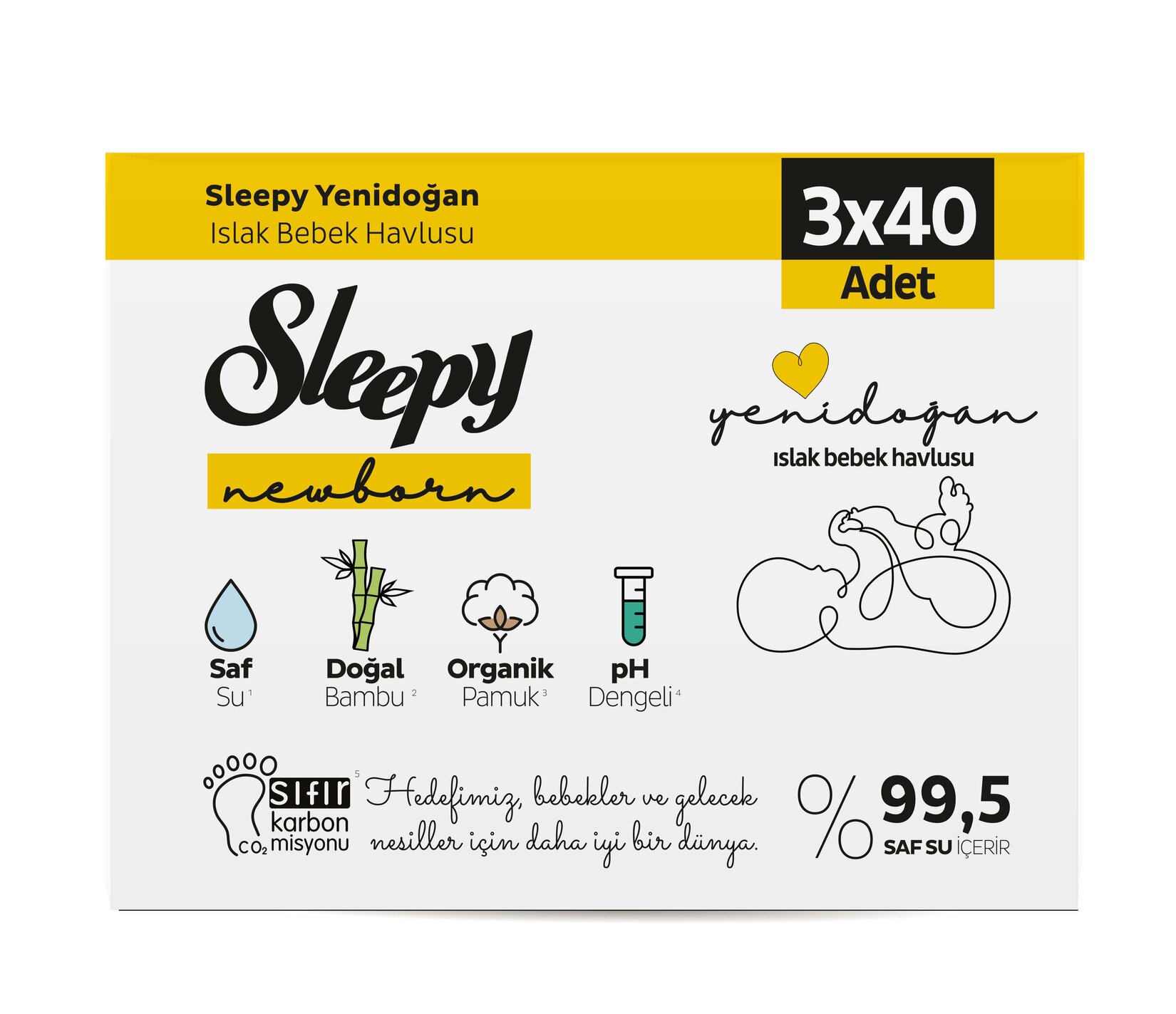 Sleepy Natural Yenidoğan Islak Havlu 3 x 40'lı - Görsel 5
