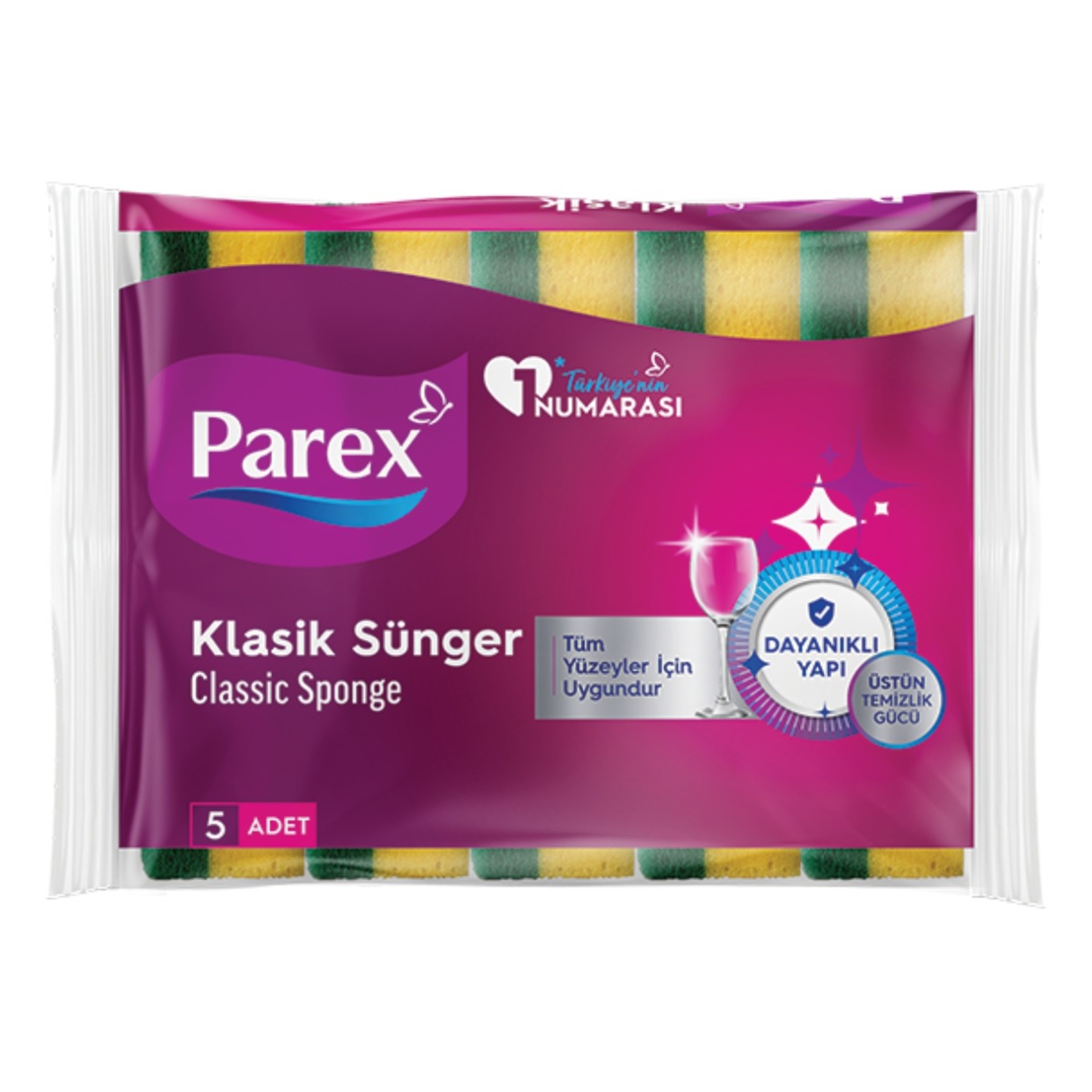 Parex Klasik Yeşil Düz Sünger 5'li Eko Paket