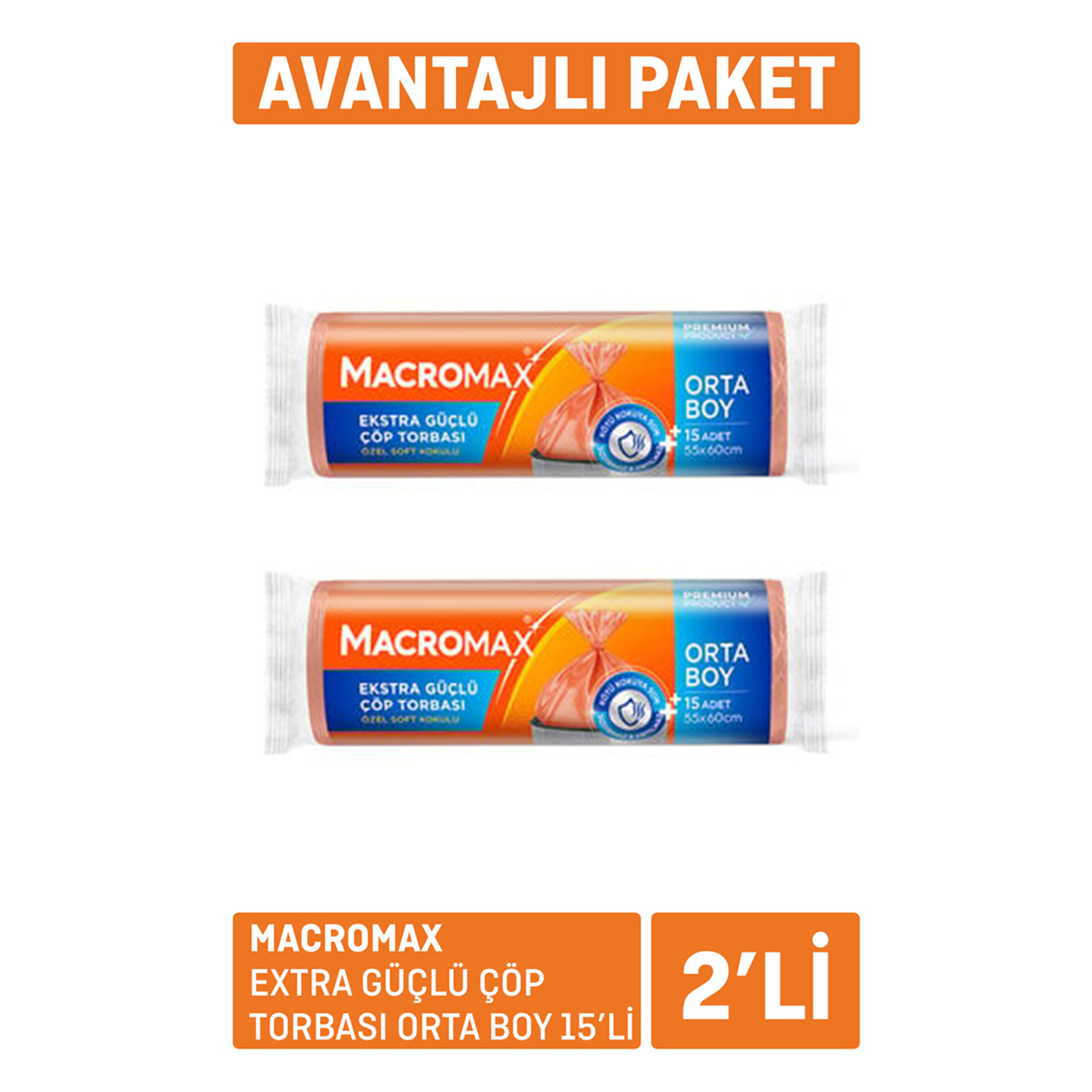 Macromax Extra Güçlü Çöp Torbası Orta Boy 2 x 15'li