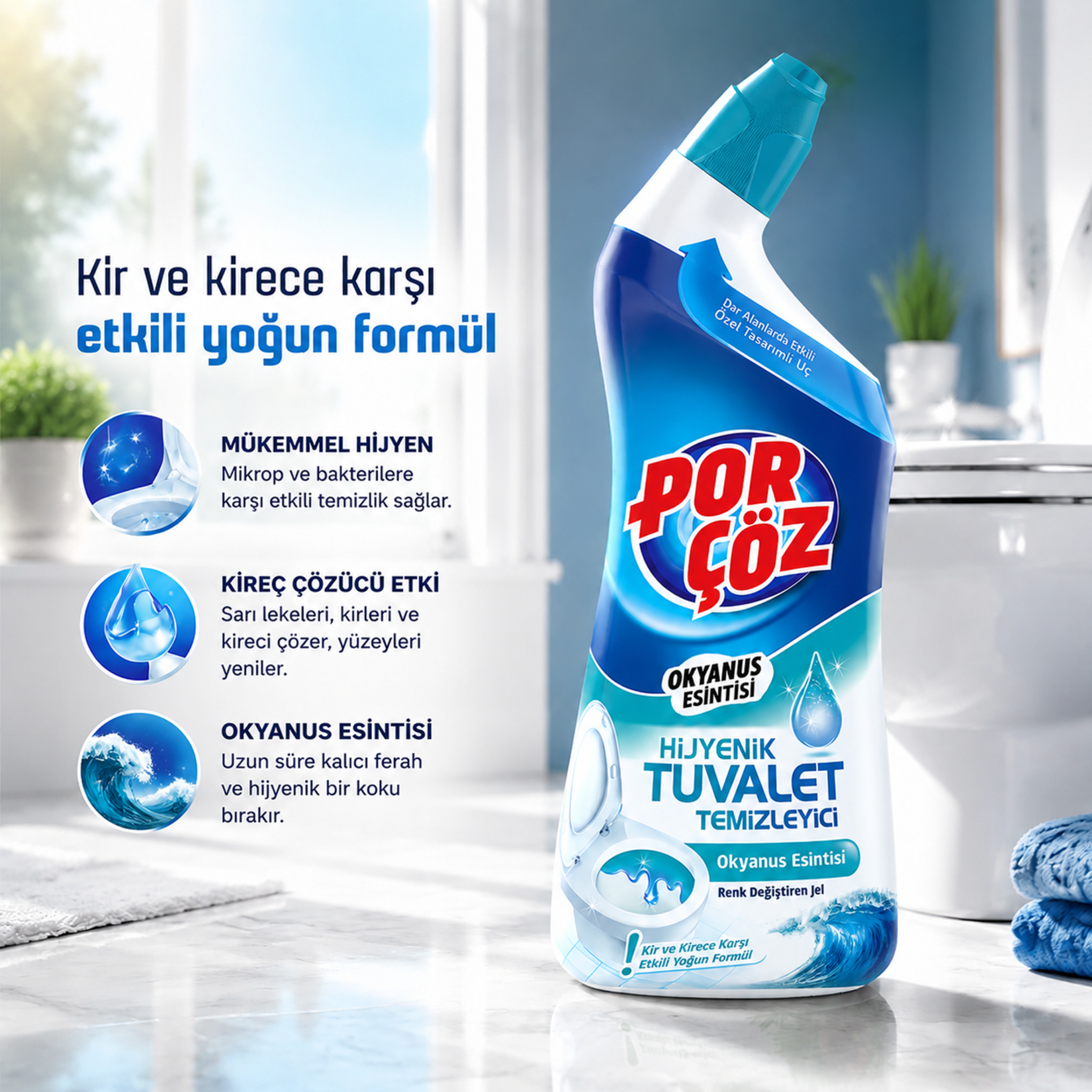 Porçöz Hijyenik Tuvalet Temizleyici Okyanus Esintisi 750 Ml - Görsel 3
