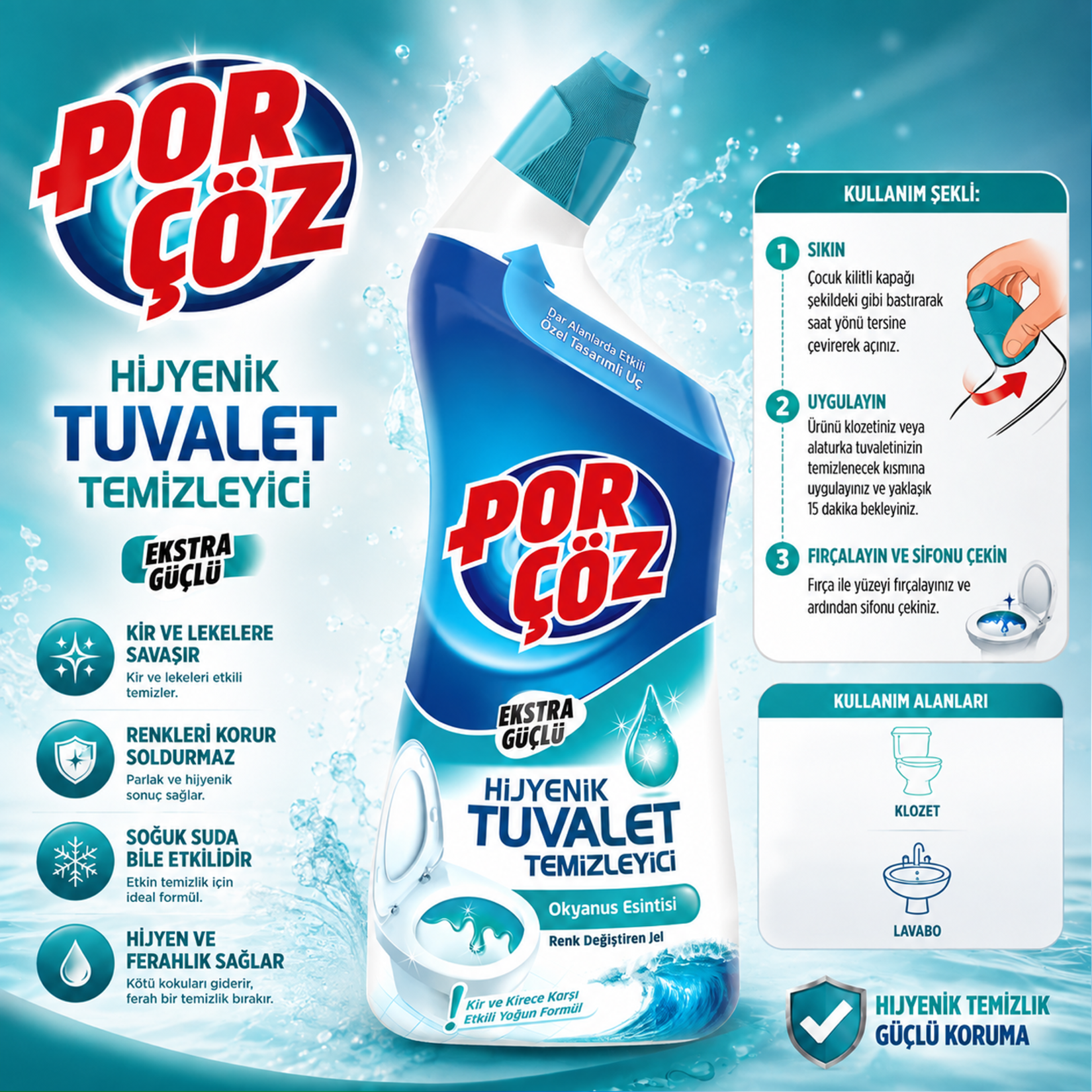 Porçöz Hijyenik Tuvalet Temizleyici Okyanus Esintisi 750 Ml - Görsel 5