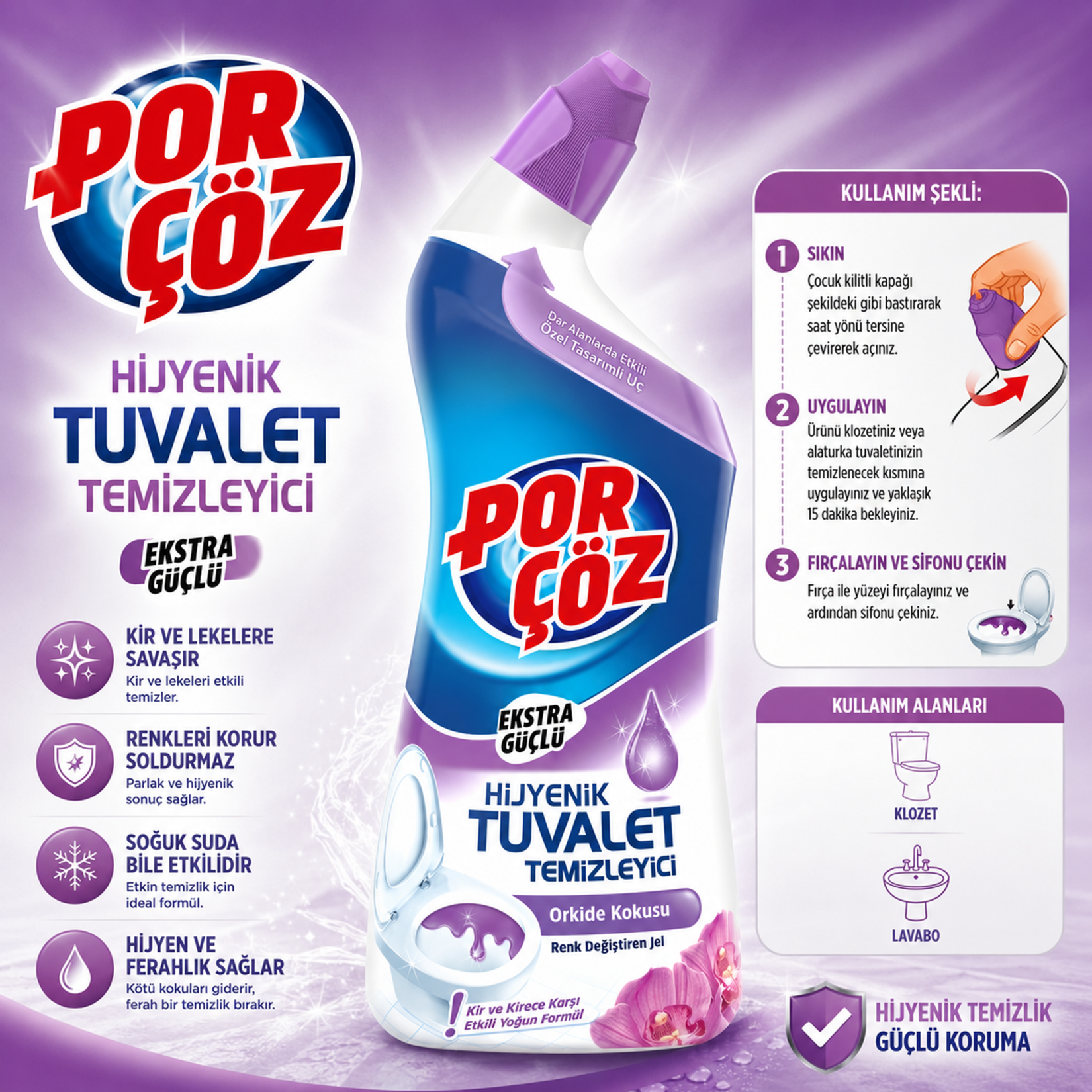 Porçöz Sıvı Tuvalet Temizleyici Orkide 750 Ml - Görsel 4
