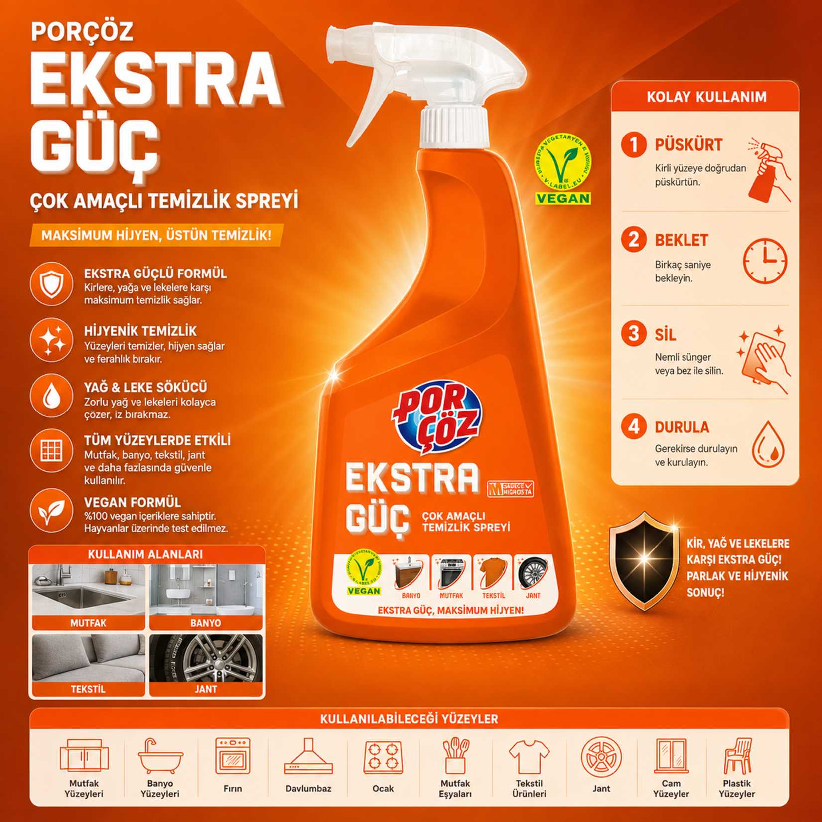 Porçöz Ekstra Güç Çok Amaçlı Sprey 1000 Ml - Görsel 4