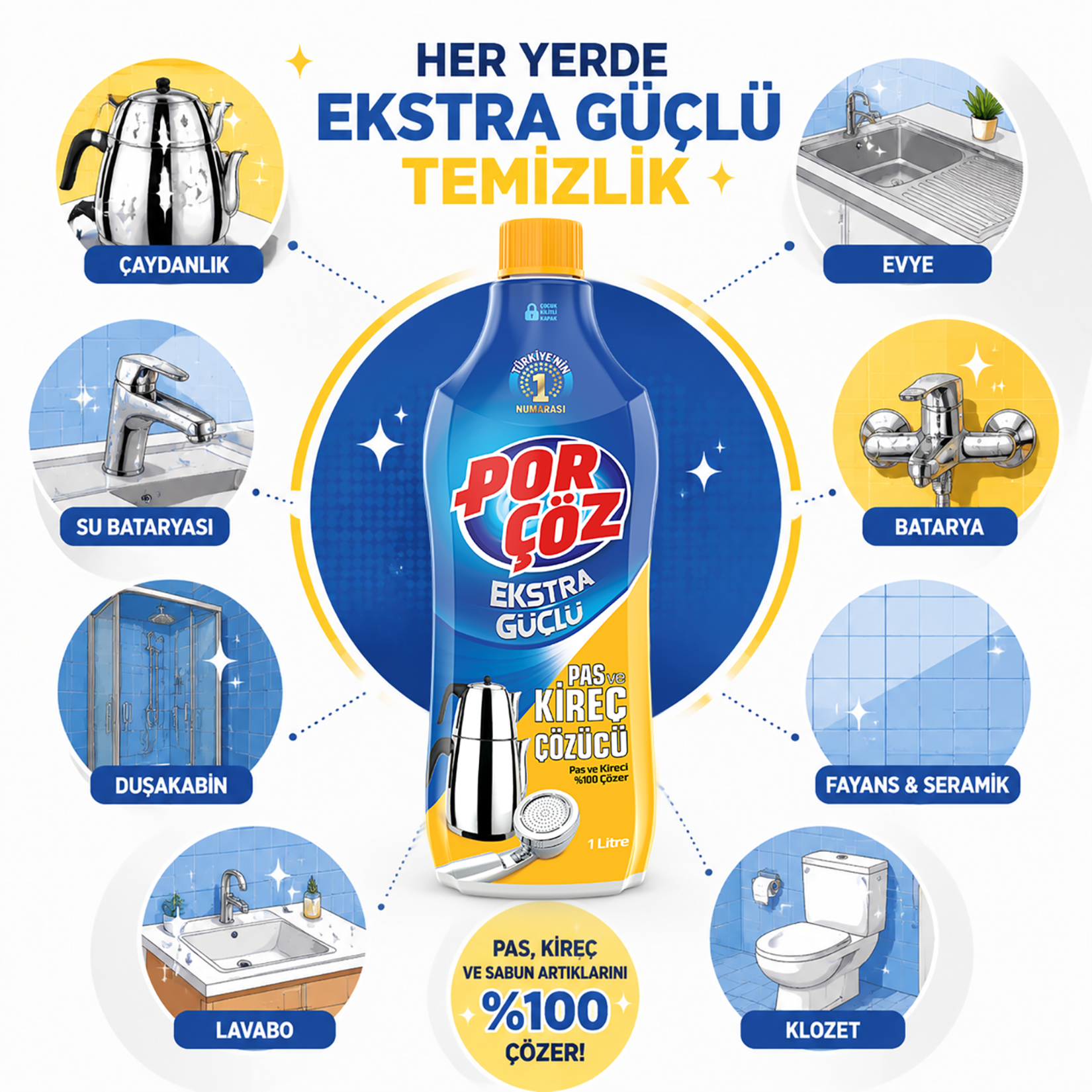 Porçöz Pas ve Kireç Çözücü 1 L - Görsel 5