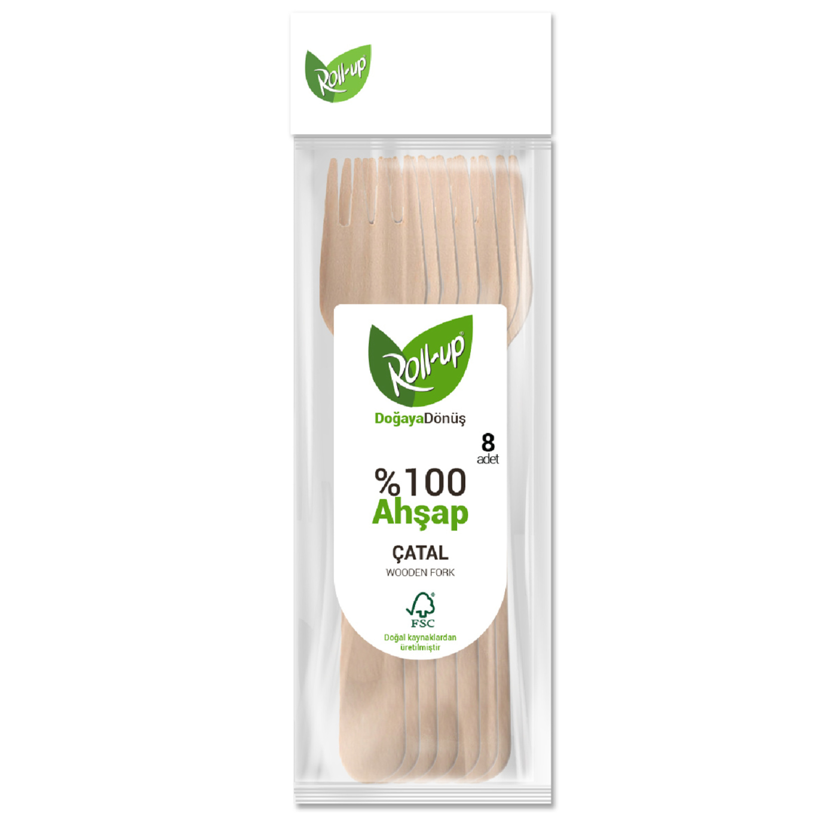 Roll-Up Doğaya Dönüş Ahşap Çatal 8'li