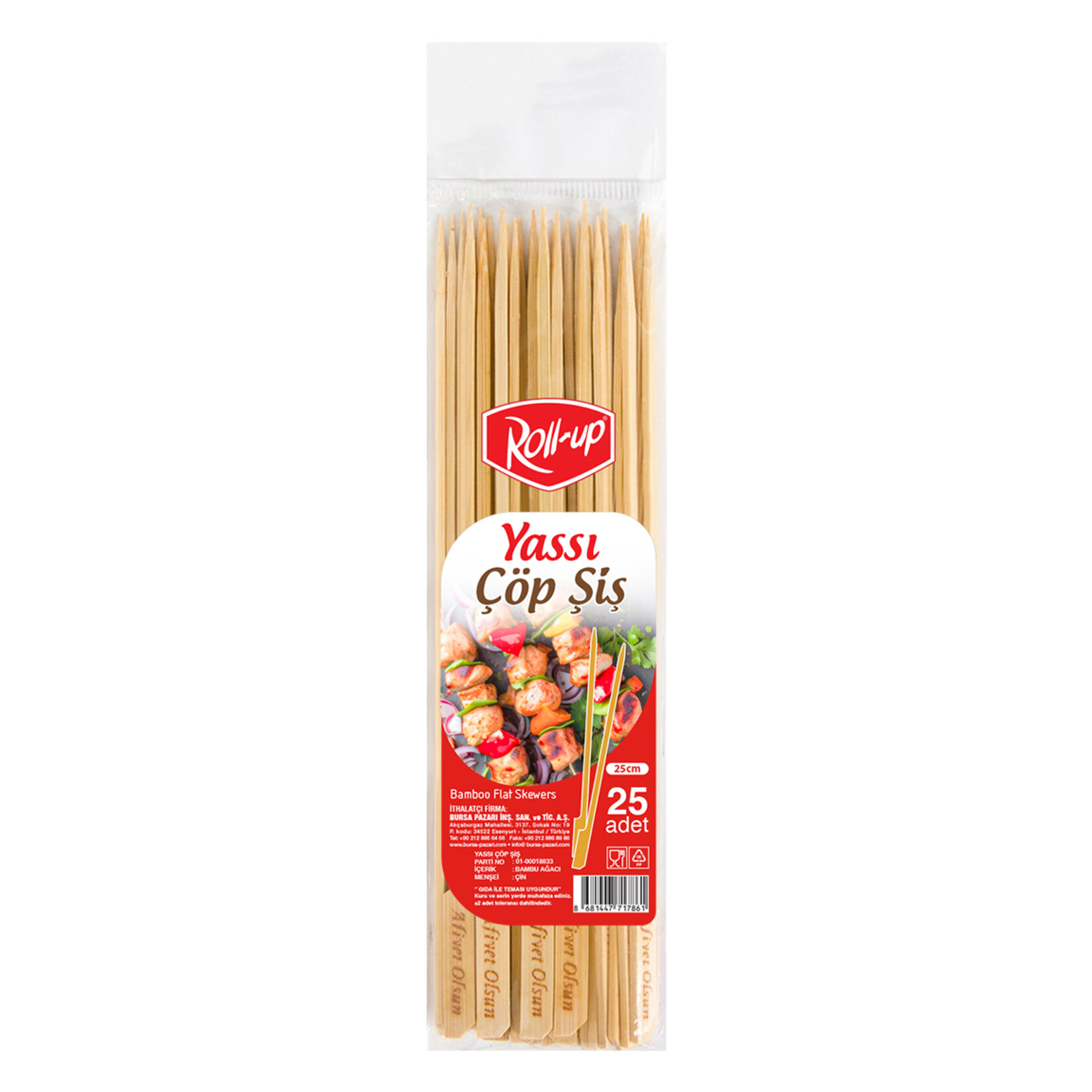 Roll-Up Yassı Çöp Şiş 25'li 25 Cm