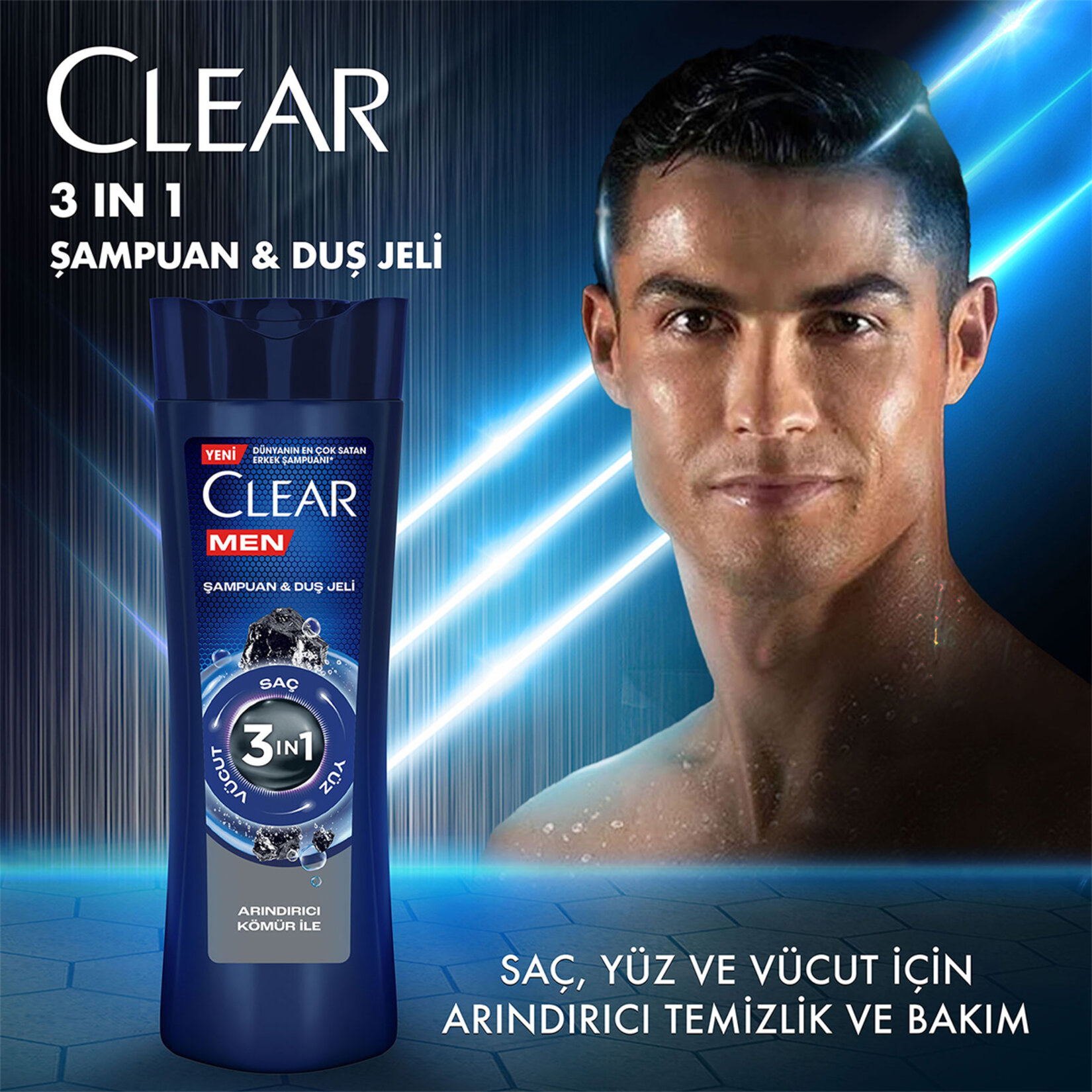 Clear Men 3 in 1 Şampuan & Duş Jeli Arındırıcı Kömür Saç Yüz Vücut İçin 350 ml - Görsel 3
