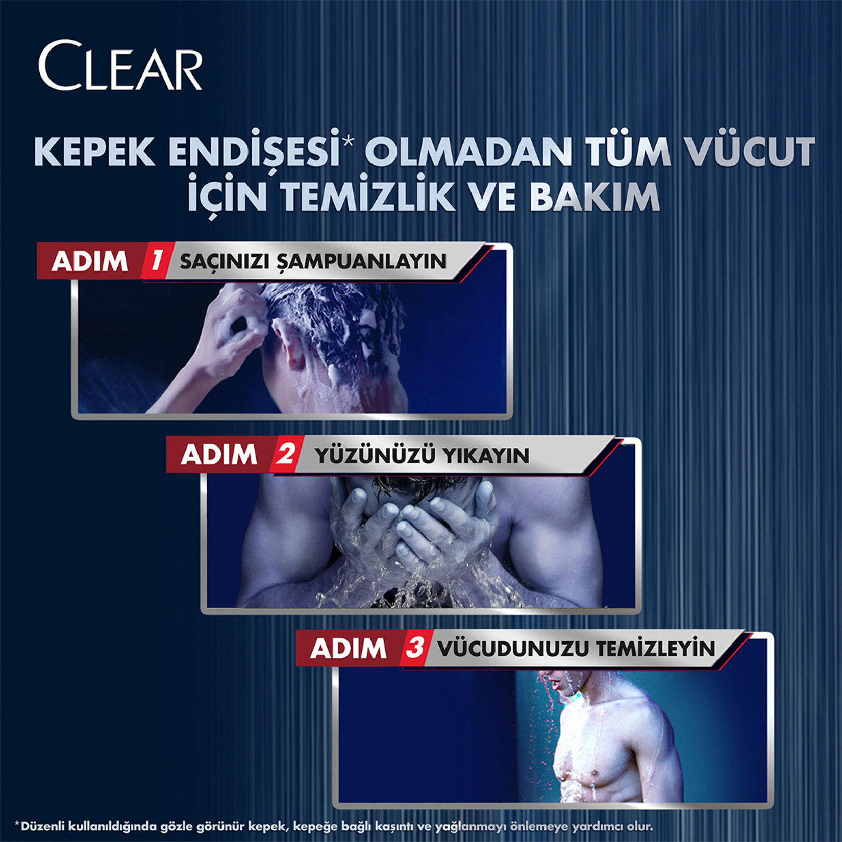 Clear Men 3 in 1 Şampuan & Duş Jeli Arındırıcı Kömür Saç Yüz Vücut İçin 350 ml - Görsel 5