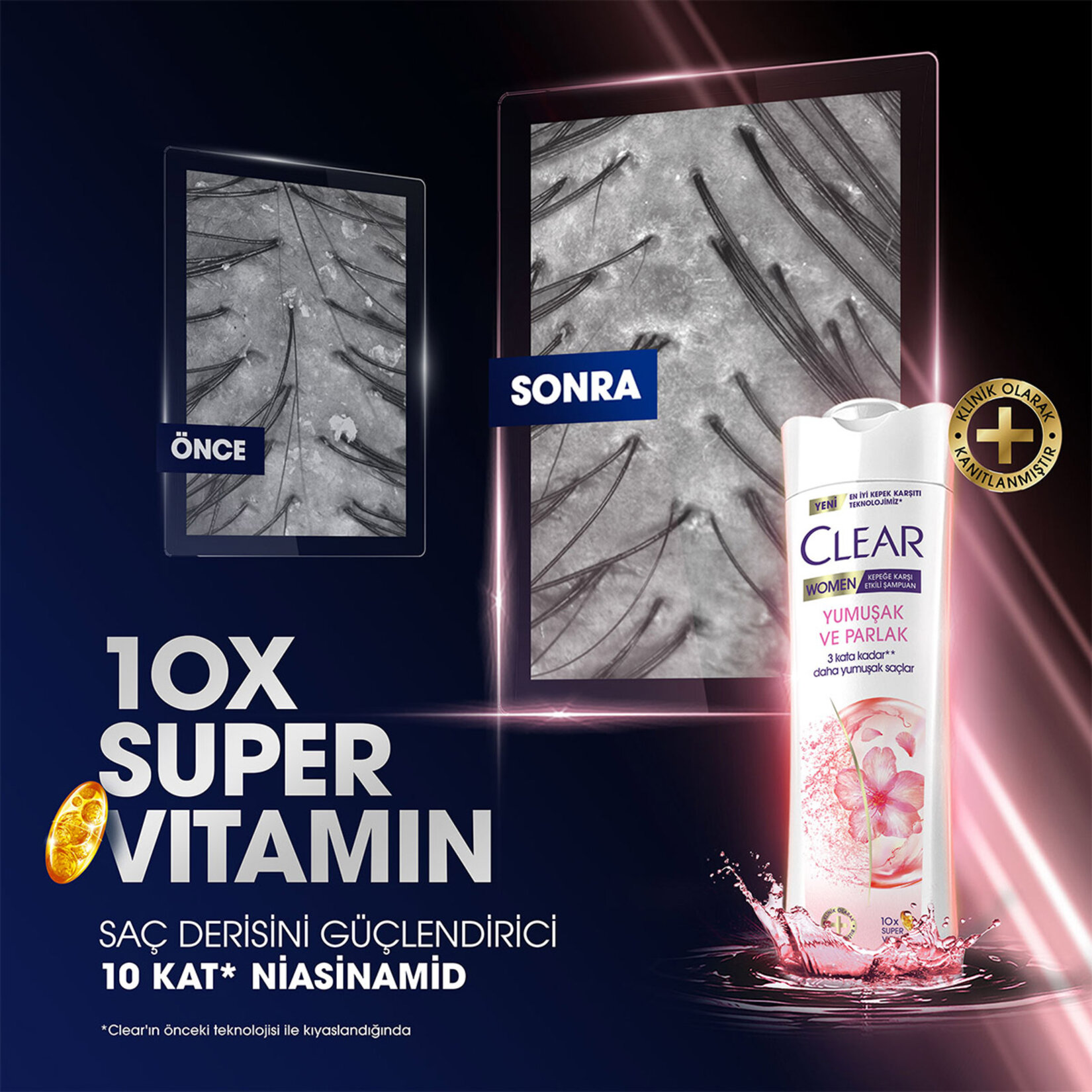 Clear Women Kepeğe Karşı Etkili Şampuan Yumuşak Parlak Kiraz Çiçeği Esansı & Keratin 350 ml - Görsel 4