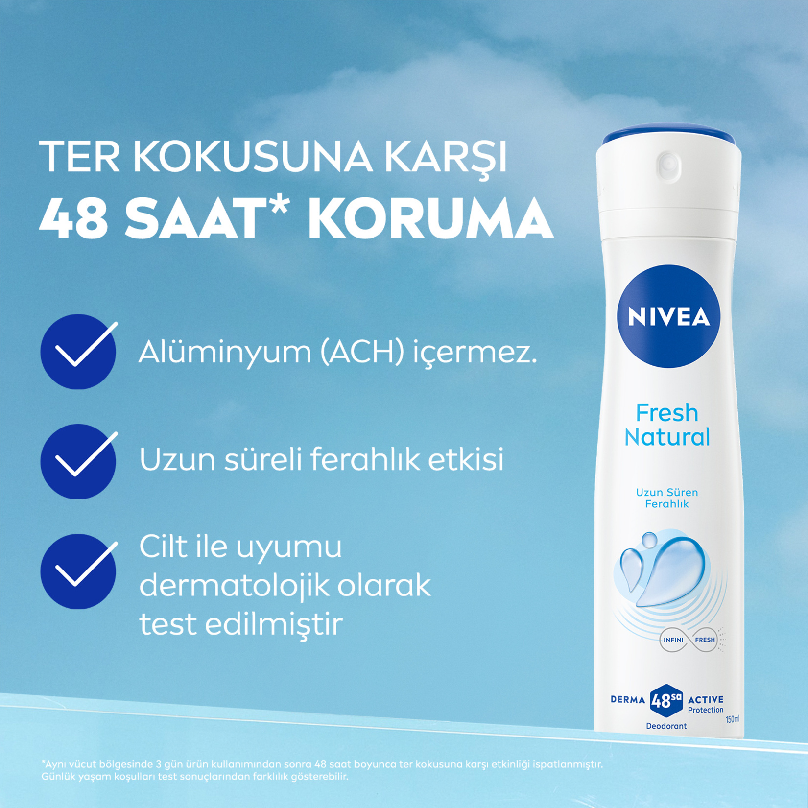 NIVEA Kadın Sprey Deodorant Fresh Natural 150 Ml - Görsel 3