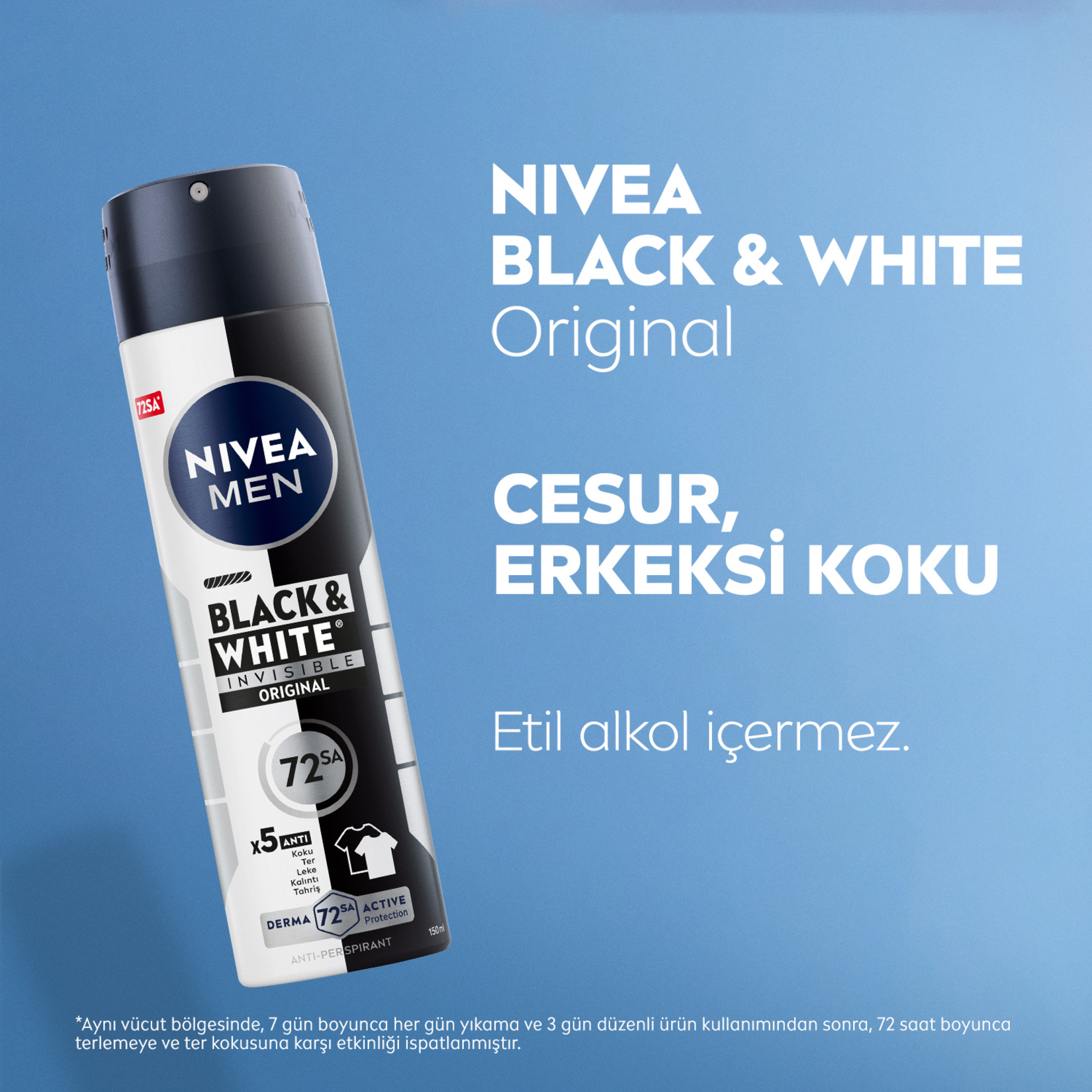 NIVEA MEN Erkek Sprey Deodorant Black&White 72 Saat Anti-perspirant Insible Original 150 ml - Görsel 5