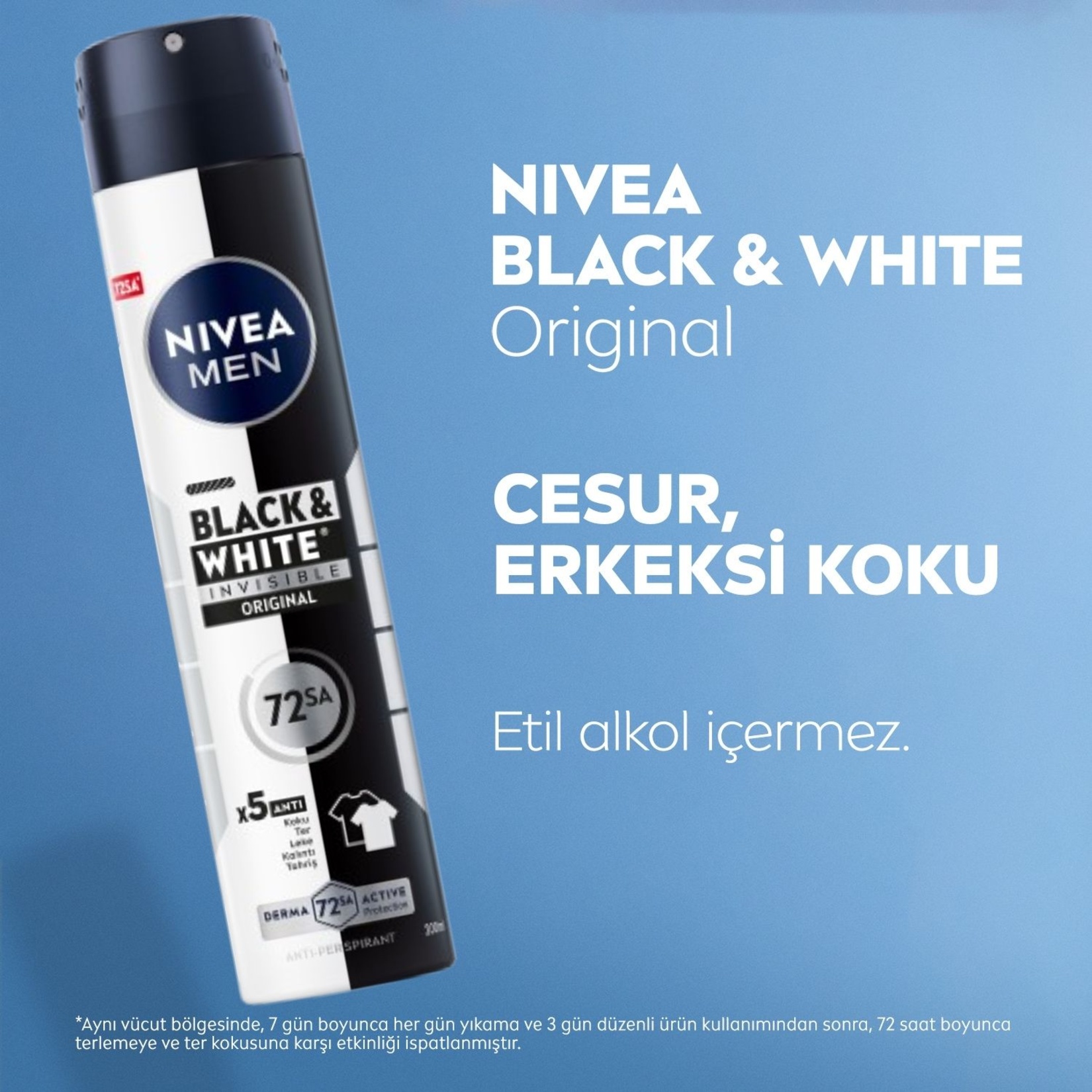 NIVEA MEN Erkek Sprey Deodorant Black&White Invisible 72 Saat Anti-perspirant Original 200ml - Görsel 5