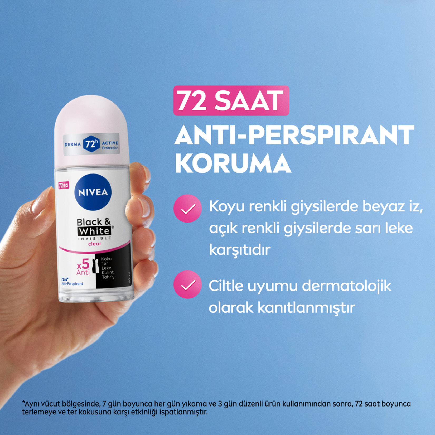 NIVEA Kadın Roll-On Deodorant Black&White Invisible Clear 50 Ml - Görsel 3