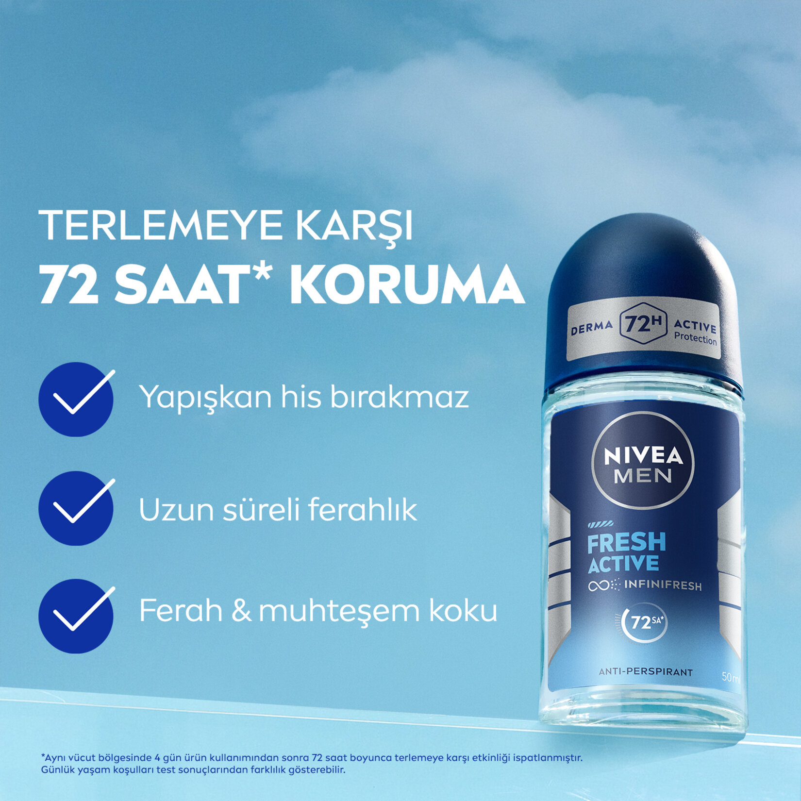 NIVEA MEN Erkek Roll-on Deodorant Fresh Active 72 Saat Anti-perspirant Koruma 50ml - Görsel 3