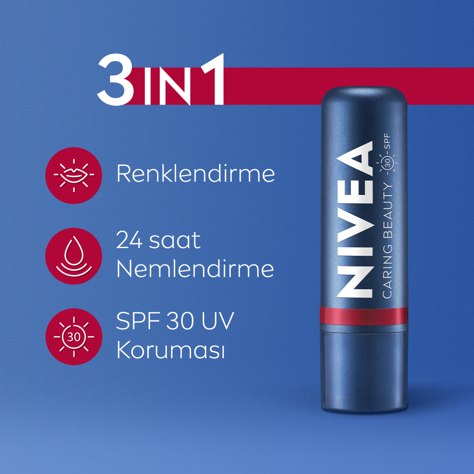 NIVEA Allık Etkili Kırmızı Renkli Nemlendirici Dudak Bakım Kremi 4.8 G - Görsel 3