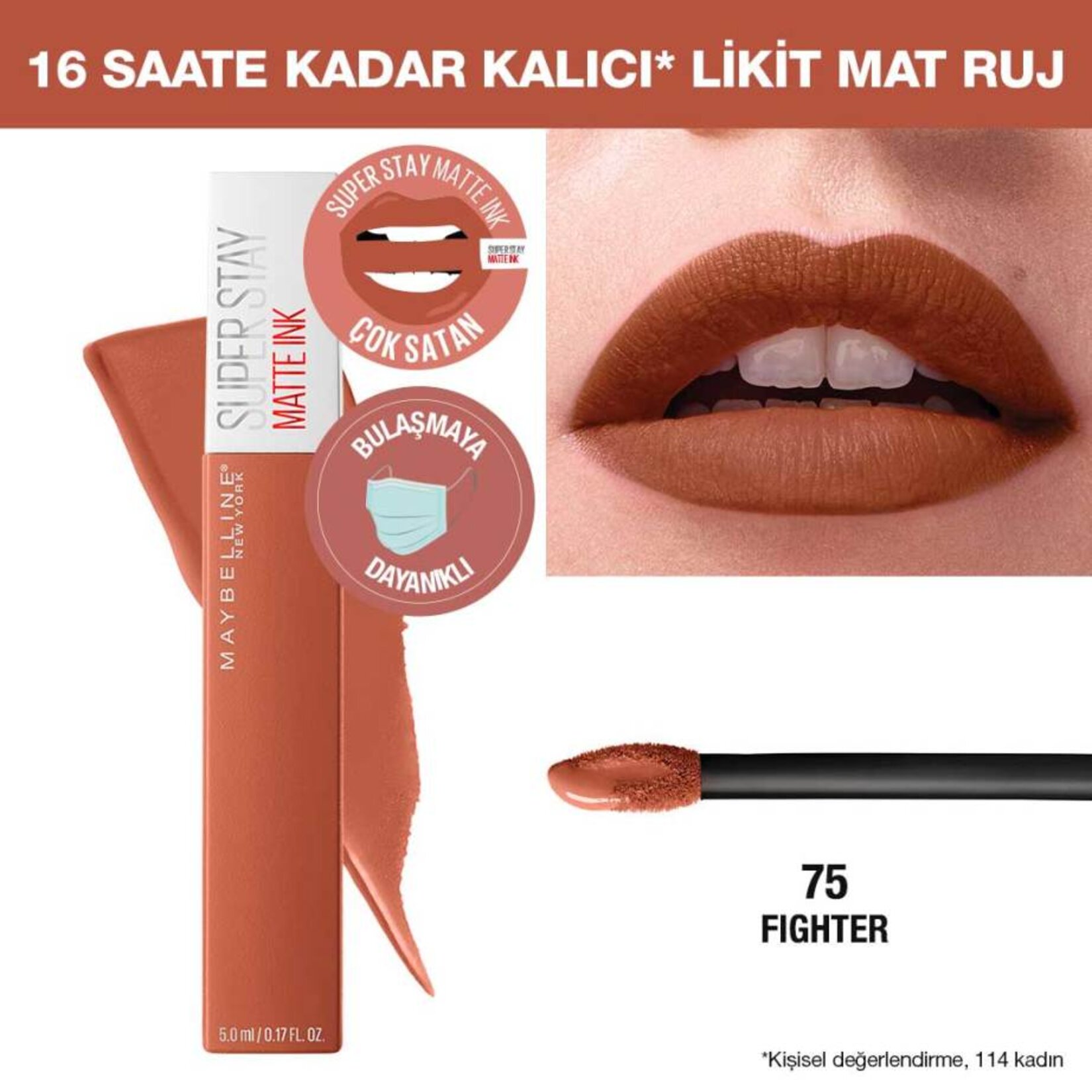 Maybelline New York Super Stay Matte Ink Likit Mat Ruj - 75 Fighter - Kahverengi - Görsel 5