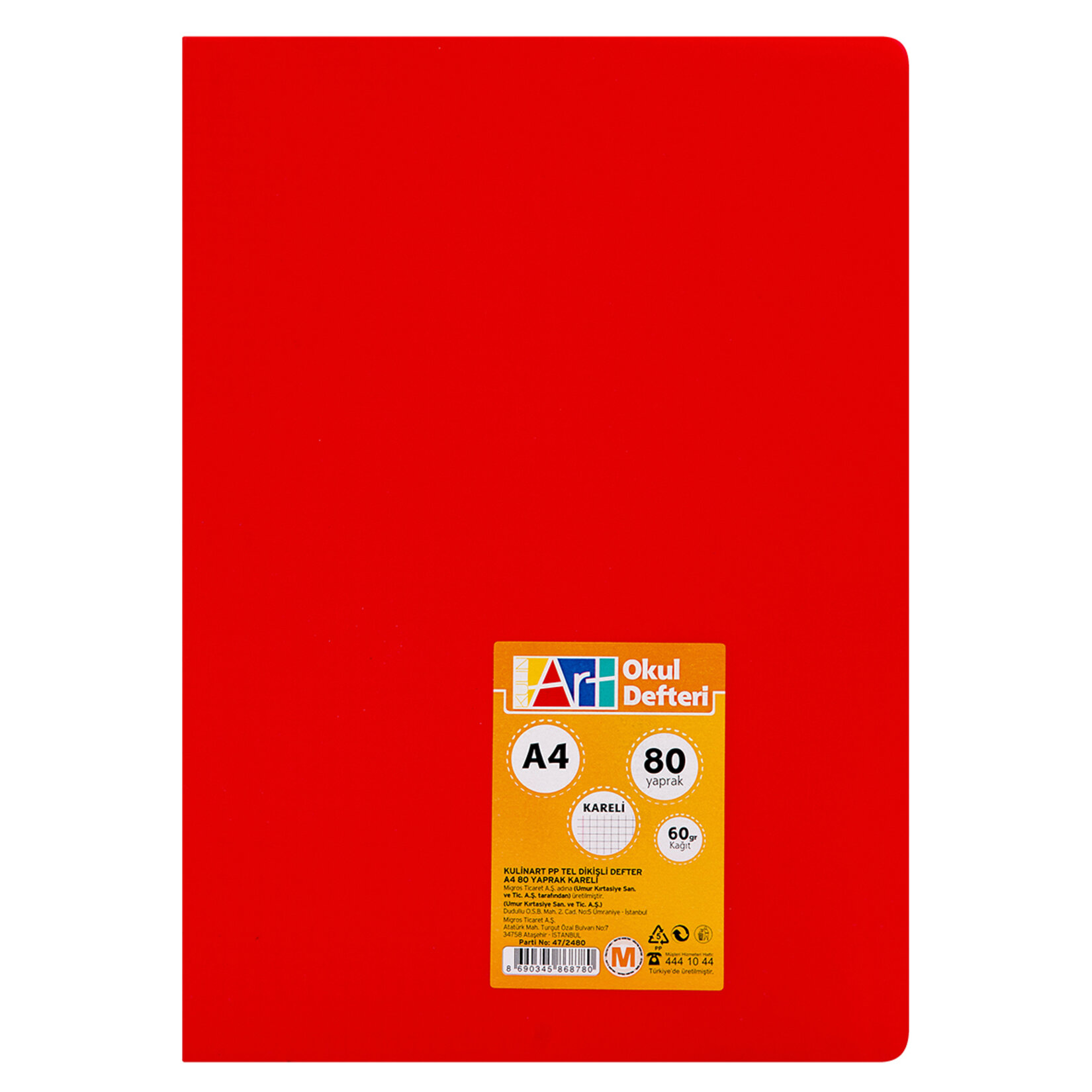 Kulinart Pp Kapak A4 80 Yaprak Kareli Defter - Görsel 1